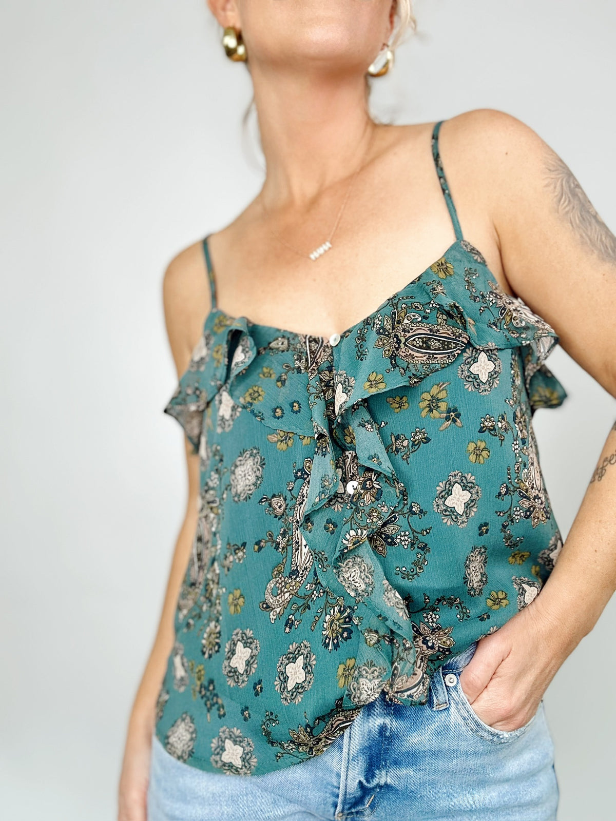 Melody Paisley Ruffled Cami Top