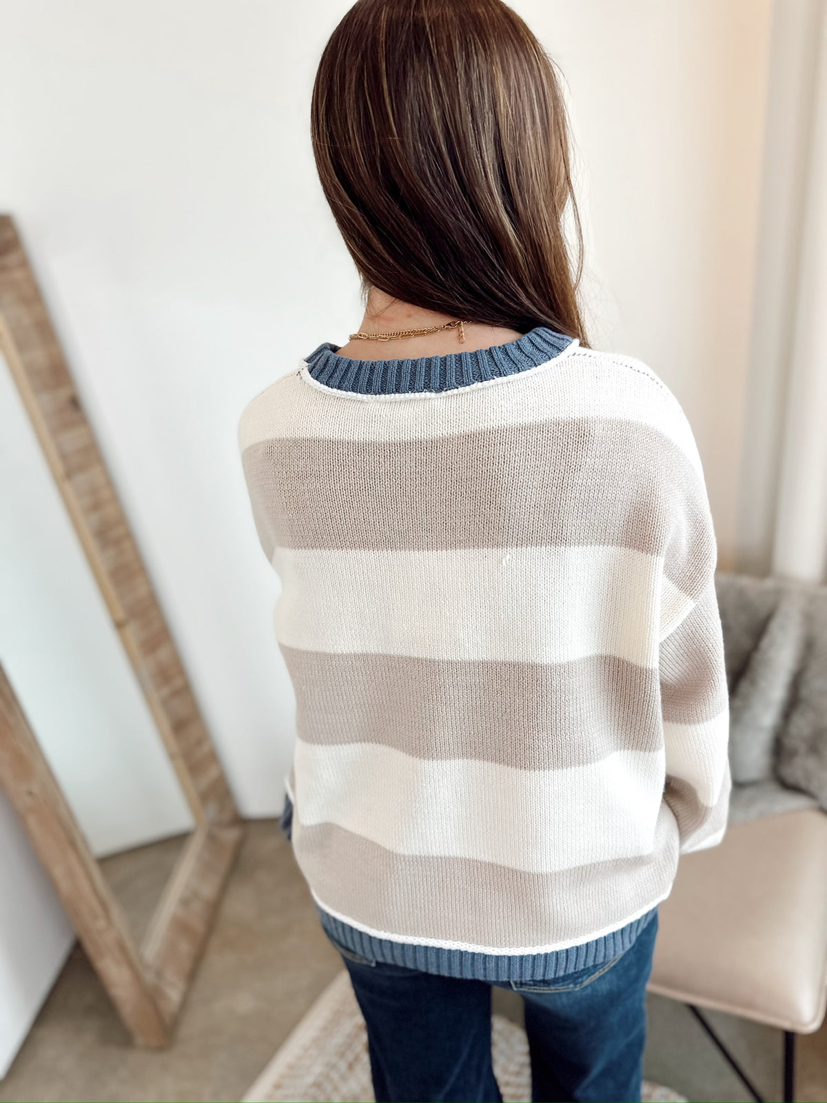 Melanie Striped Color Block Sweater Neutral