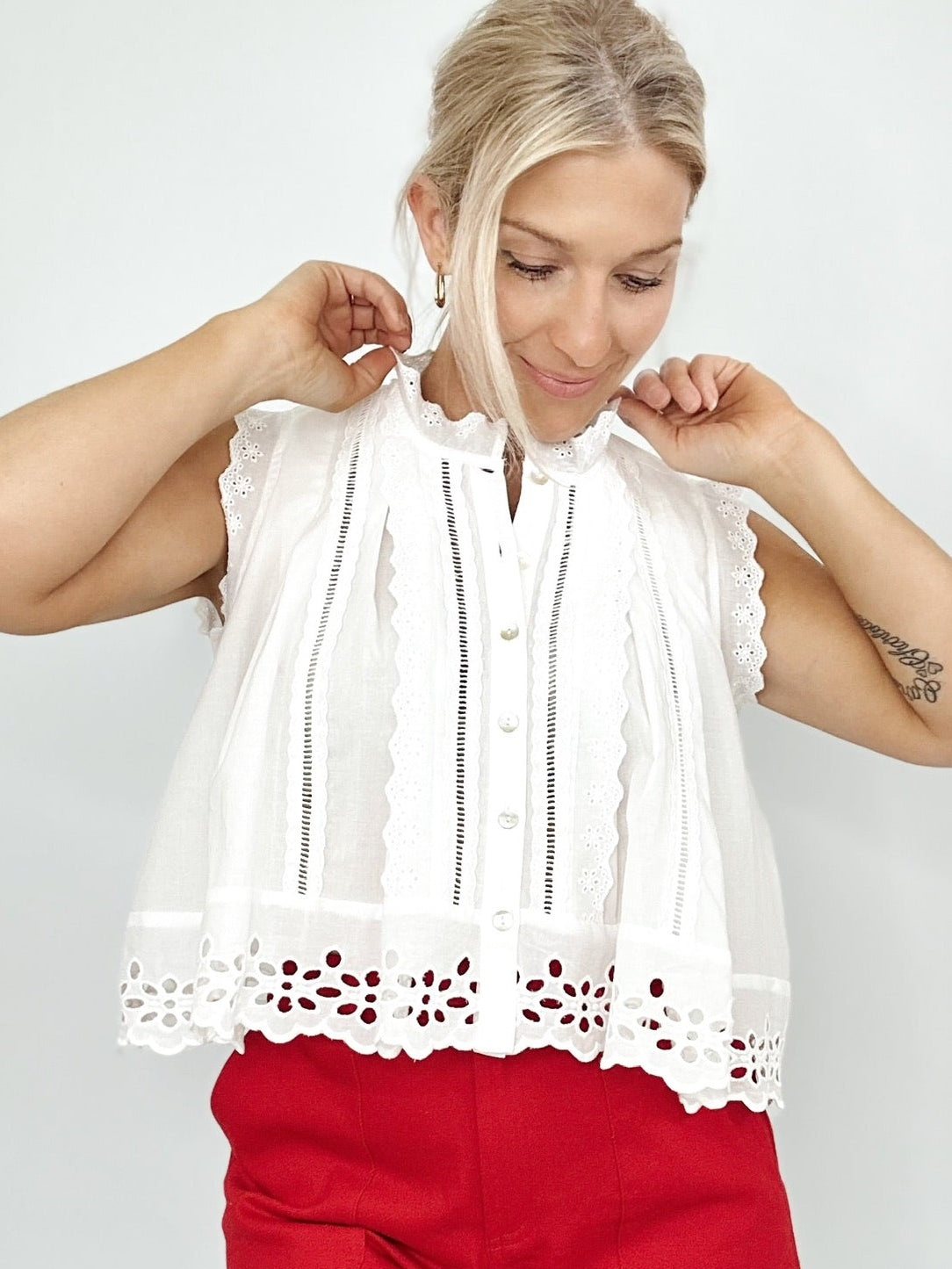 Jasmine Eyelet Sleeveless Blouse