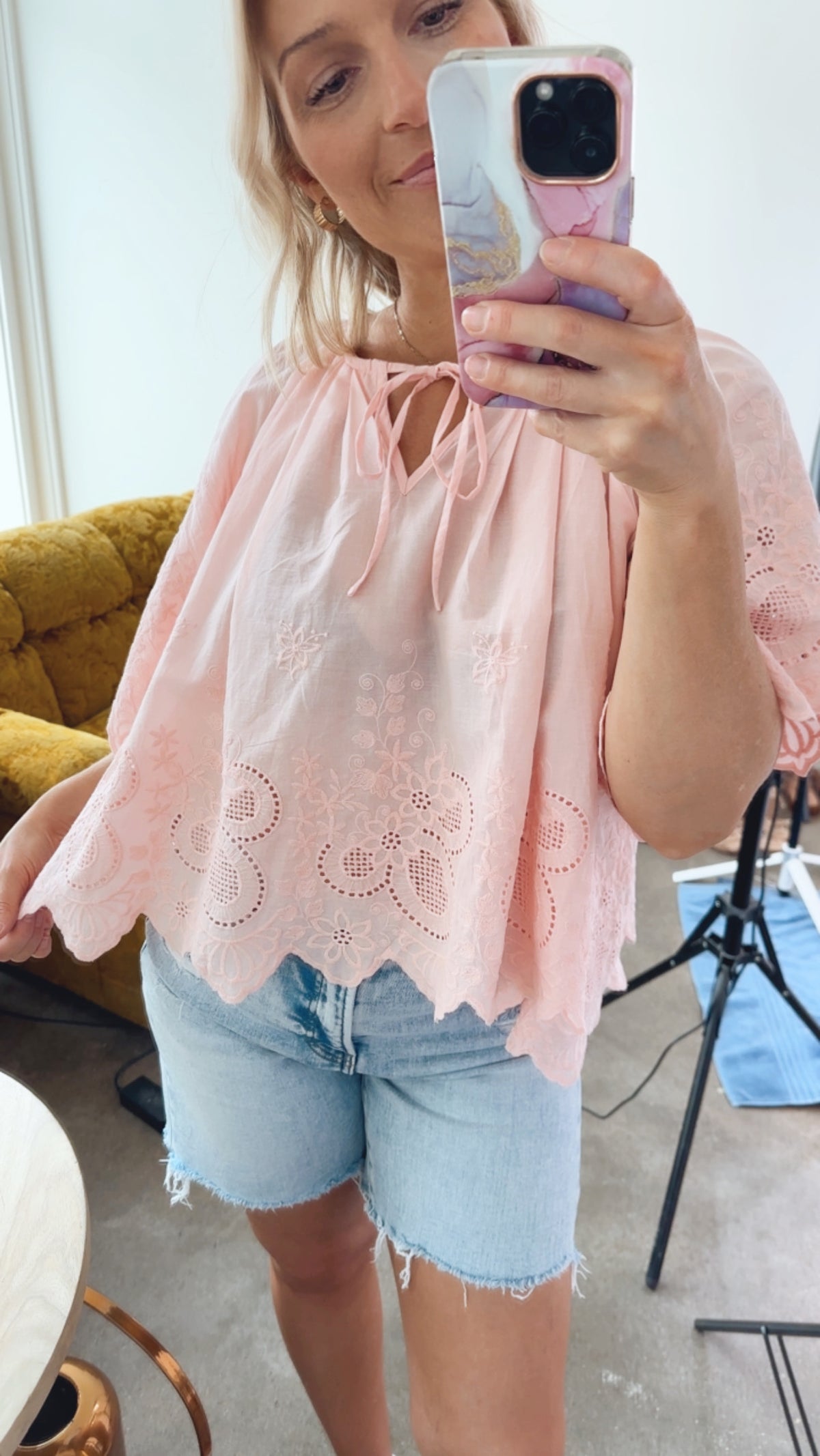 Tia Floral Eyelet Scalloped Blouse