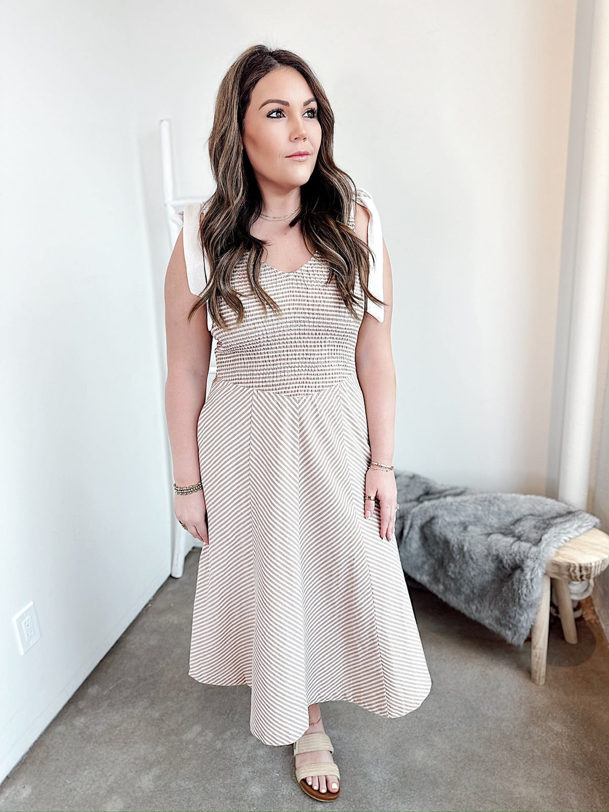 Willow Linen Striped Midi Dress