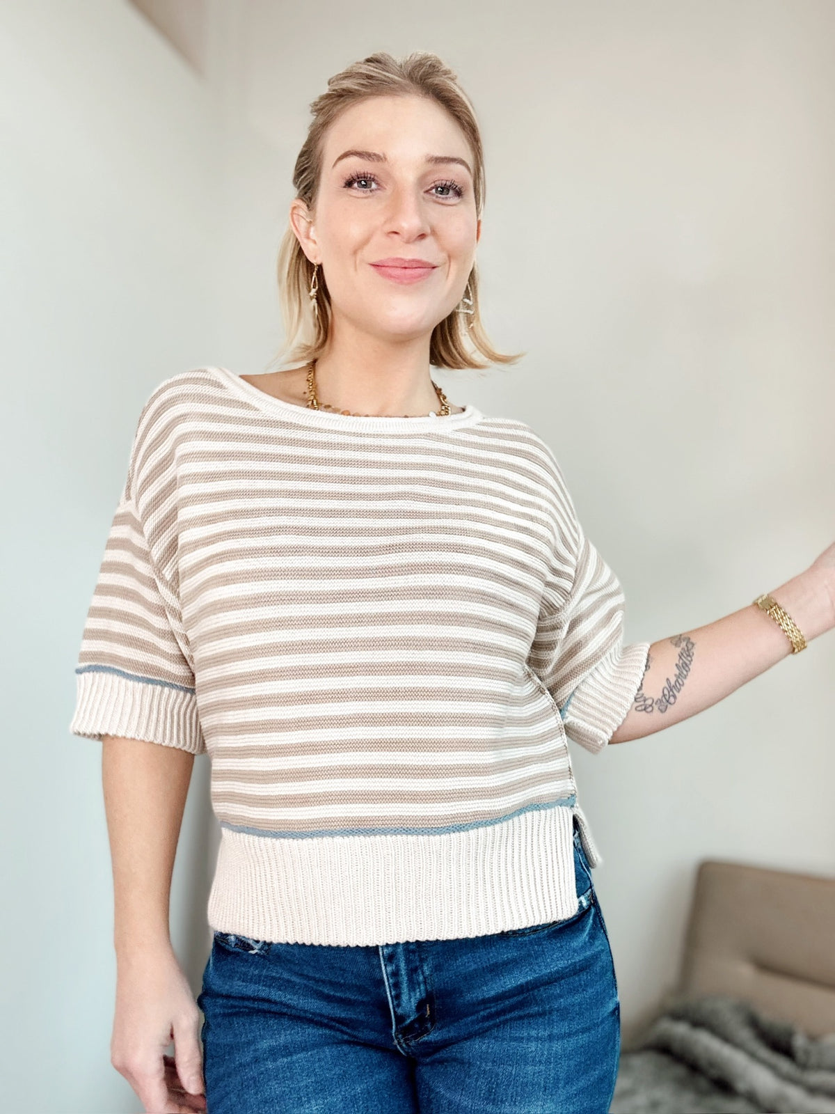 Teddy Stripe Sweater Khaki