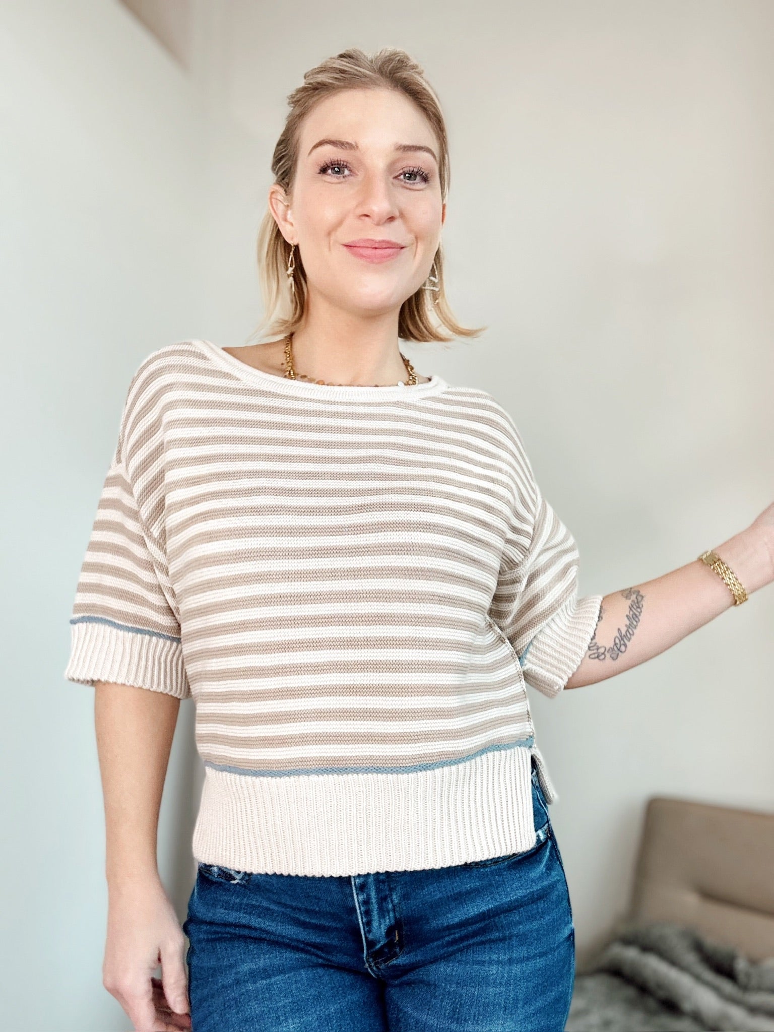 Teddy Stripe Sweater Khaki