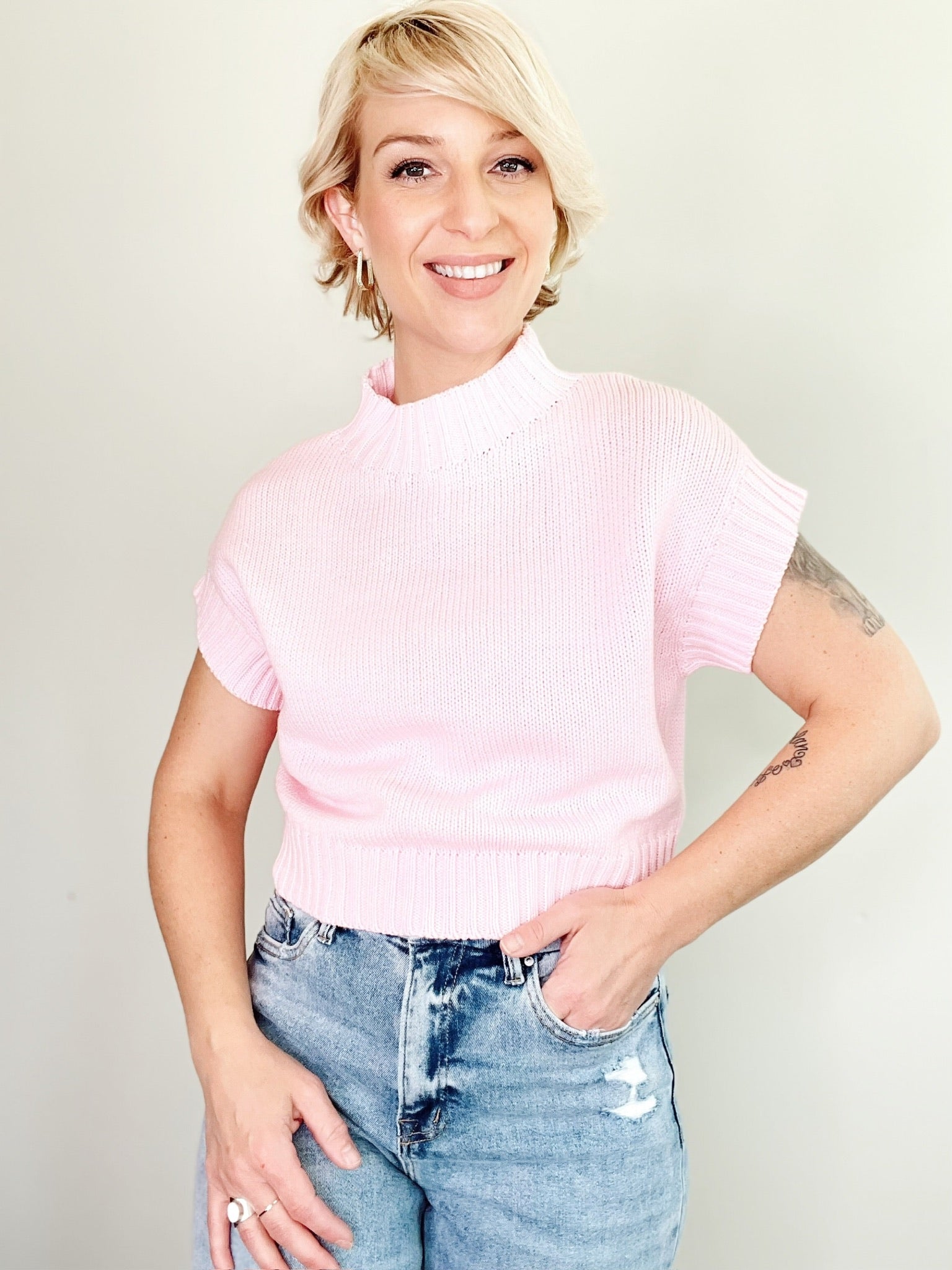 Lulu Mock Neck Sweater Icy Blush