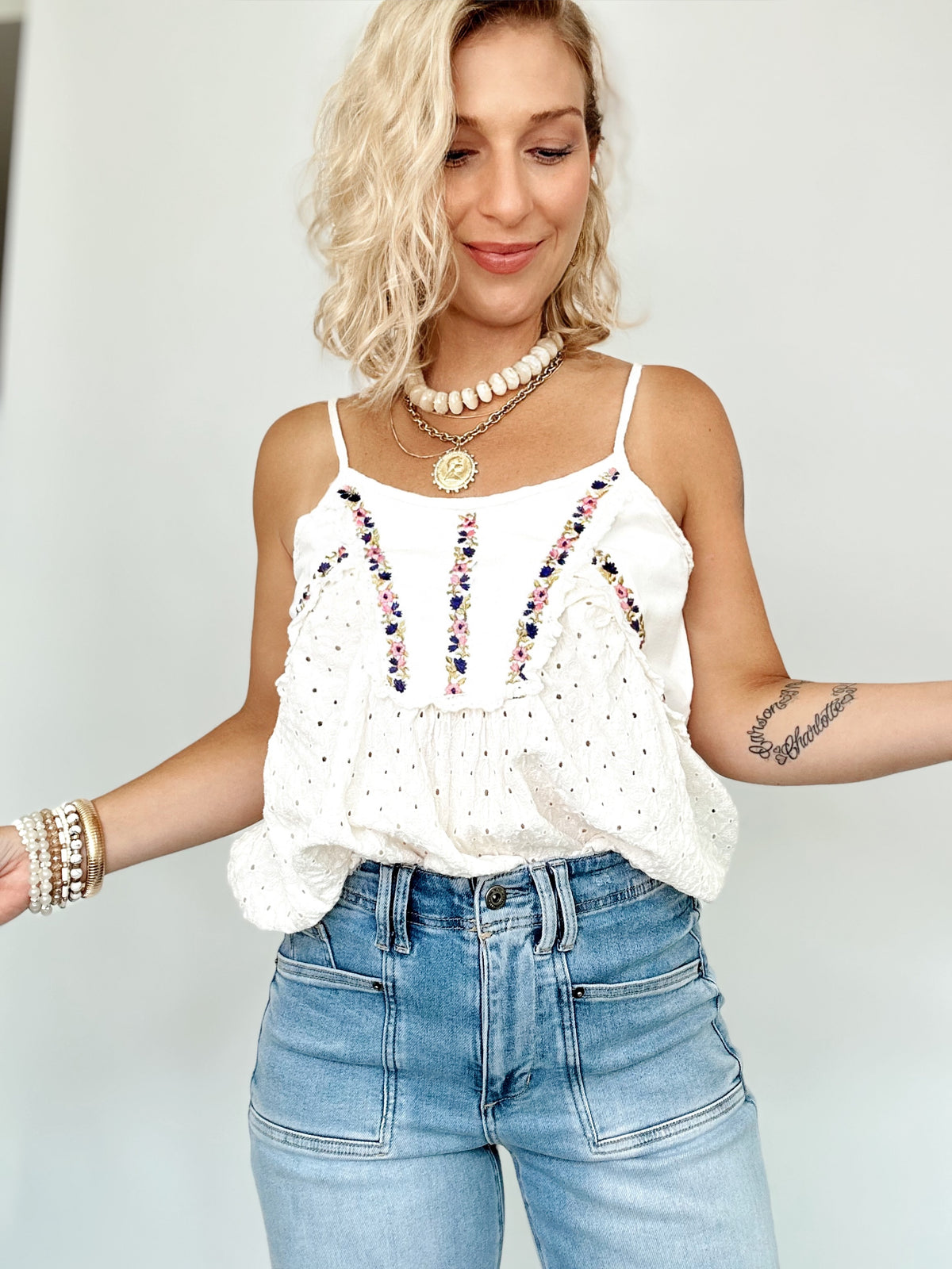 Lillian Print Top Ivory
