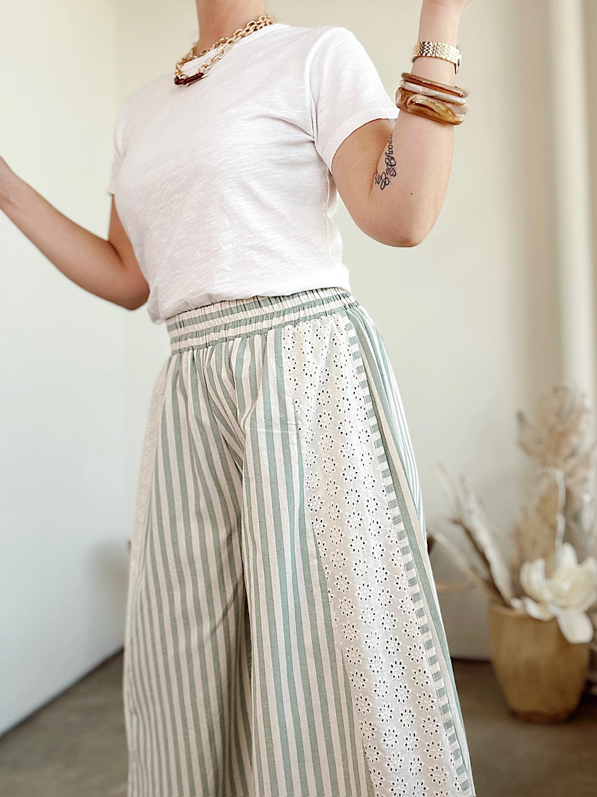 Becky Striped Wide Leg Pants Eucalyptus