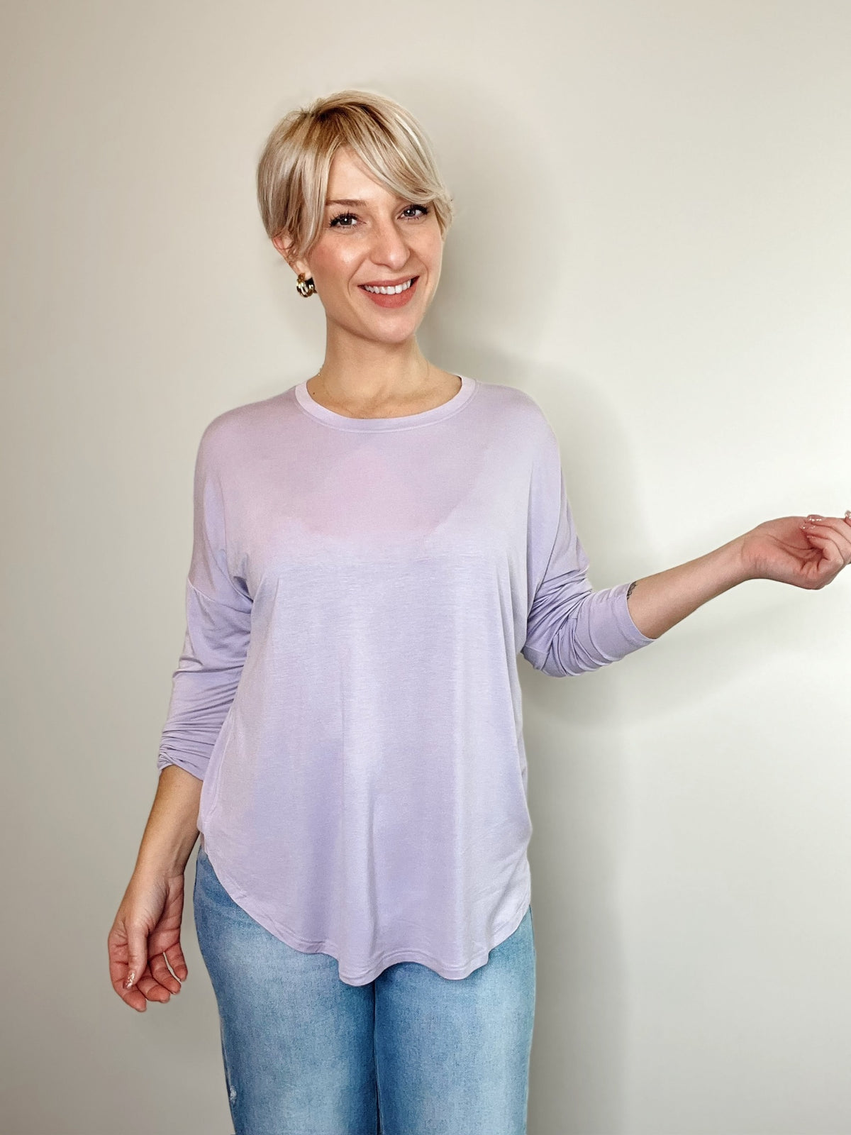 Solanna Round Neck Long Sleeve Top Lavender