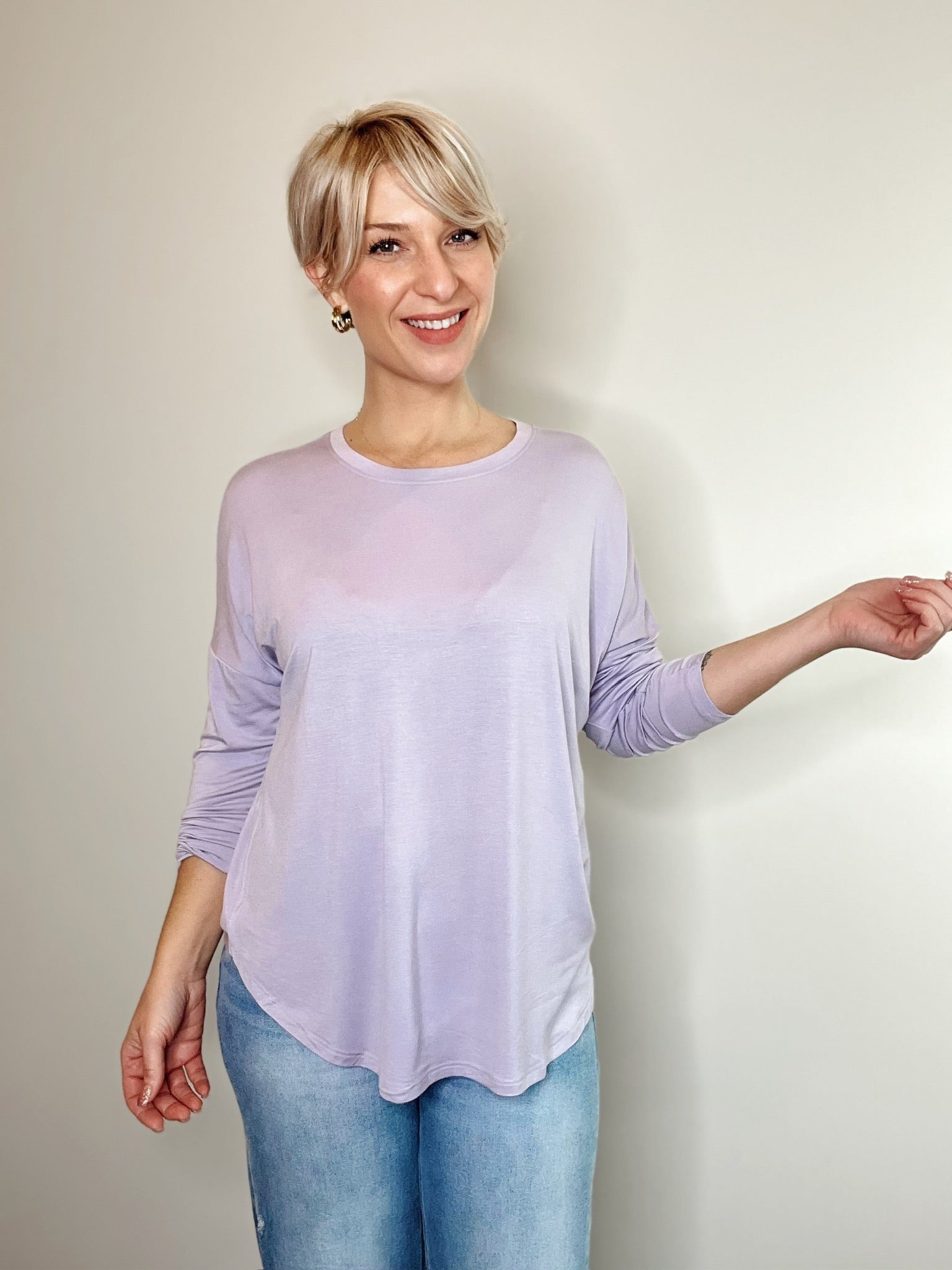 Solanna Round Neck Long Sleeve Top Lavender