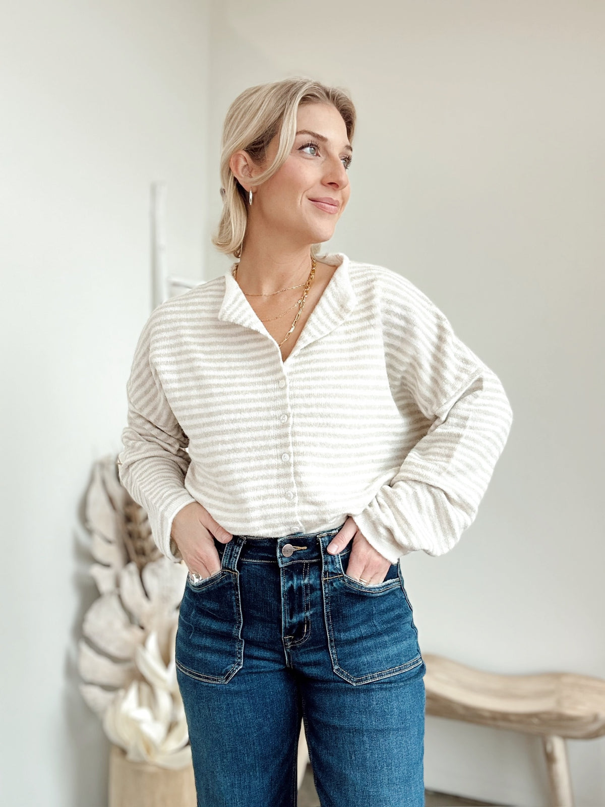 Piper Cardigan Mini Striped Cream