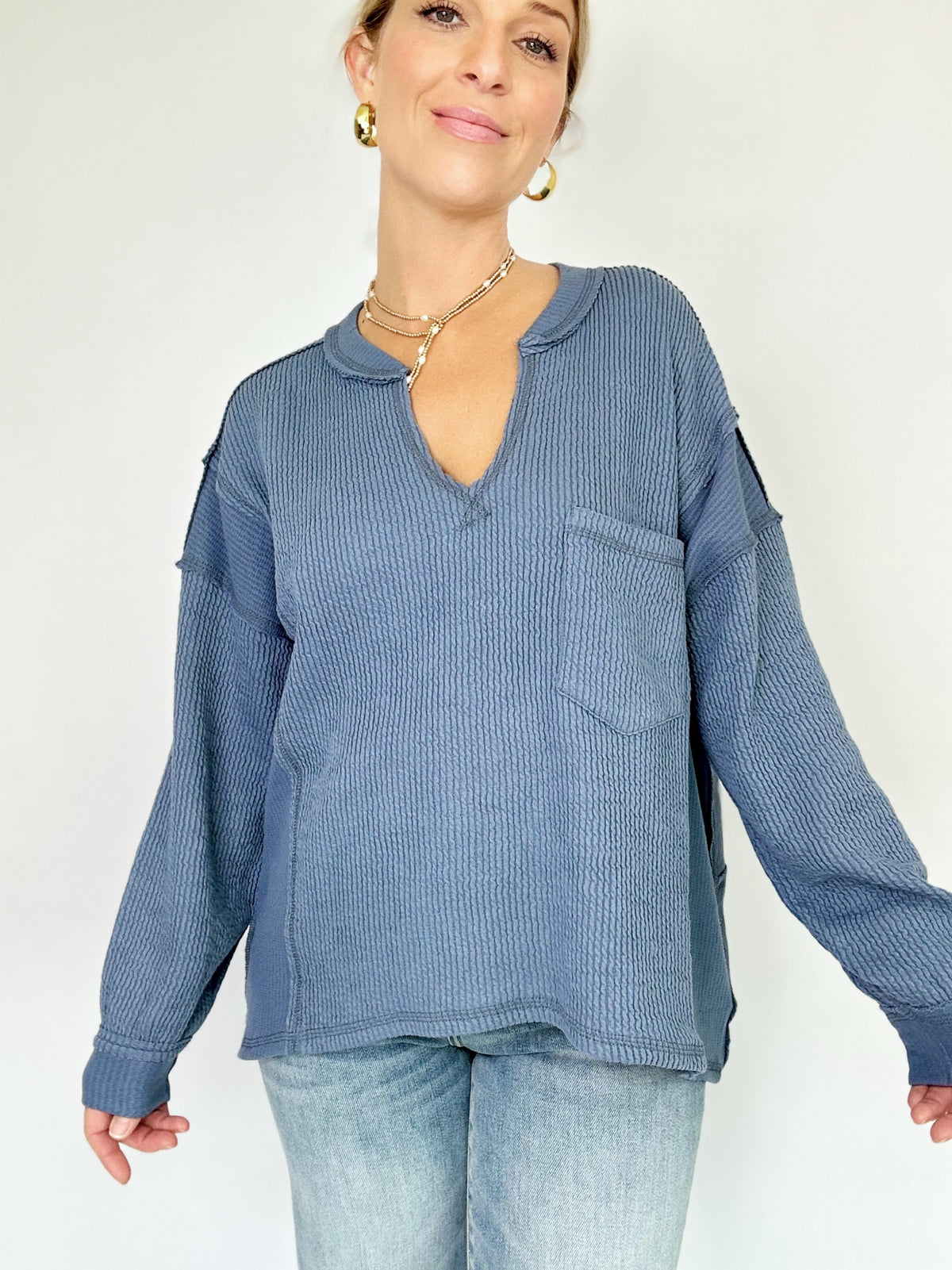 Ramona Split Neck Ribbed Top