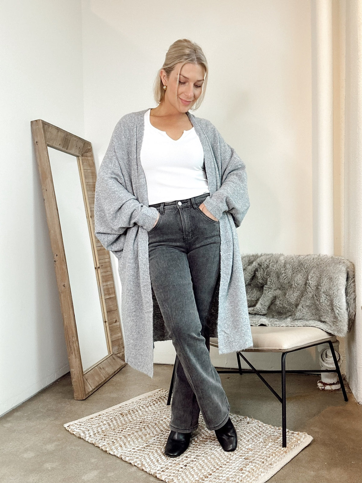 Laurel Oversized Knit Cardigan Grey