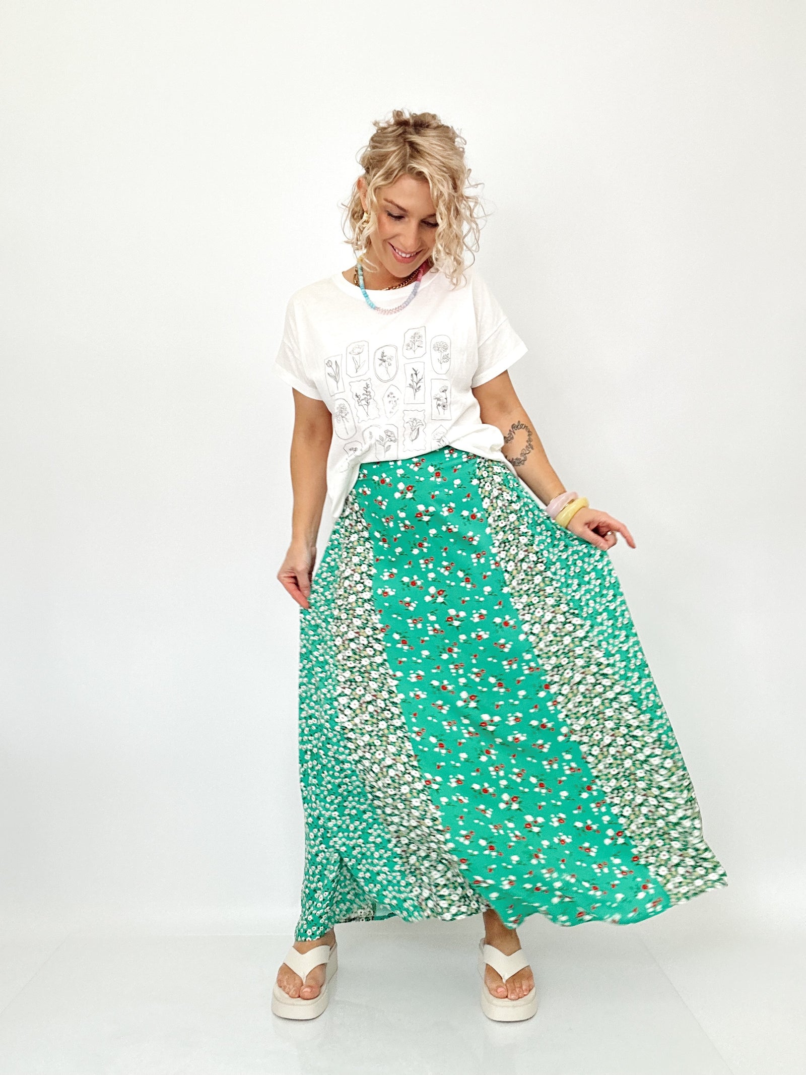 Mel Floral Print Skirt Green