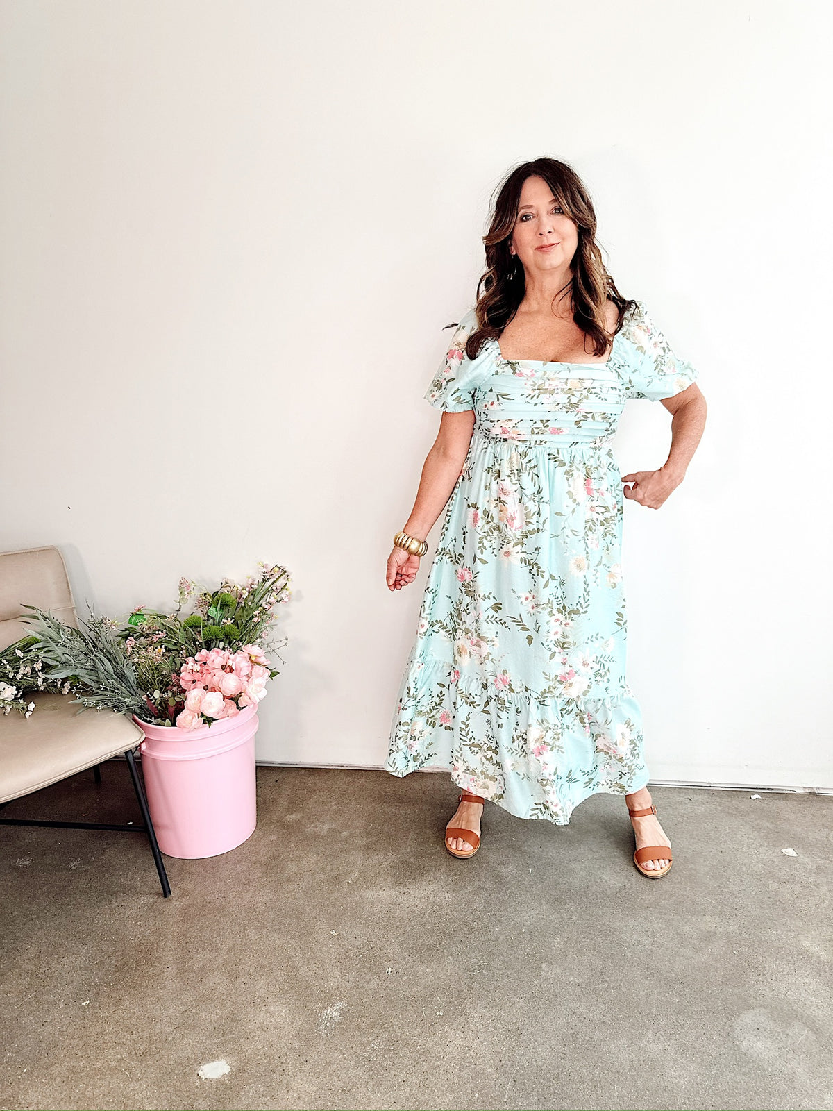Natasha Floral Midi Dress Mint Multi