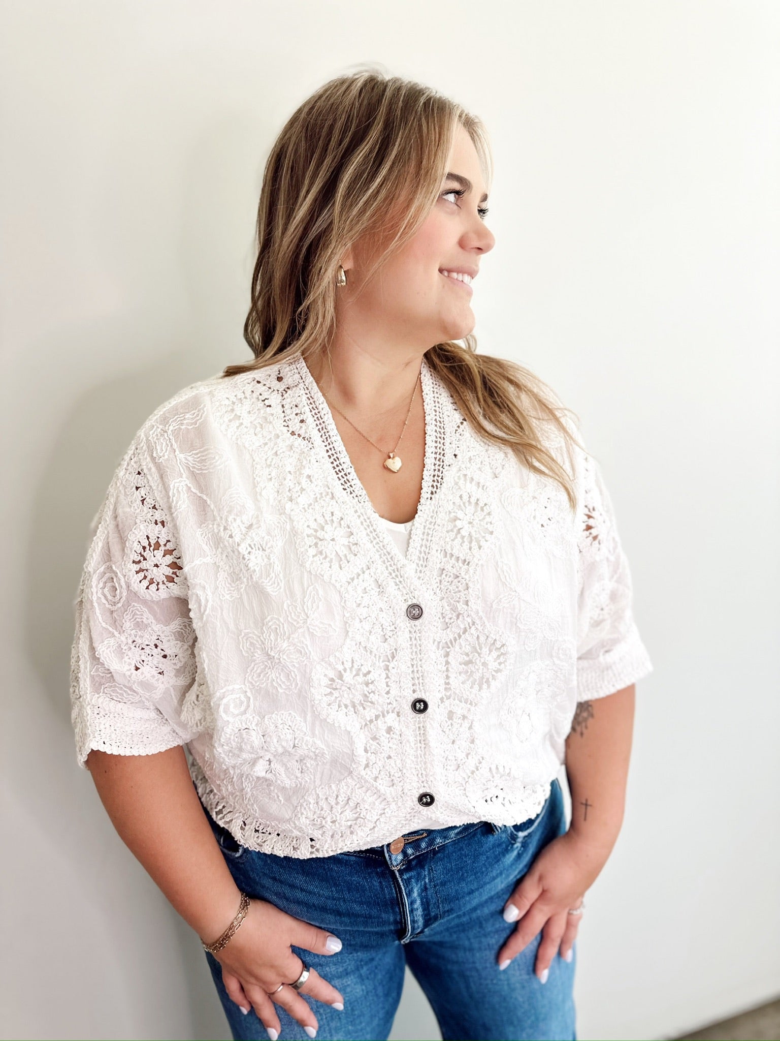 Portia Crochet Cardigan Natural