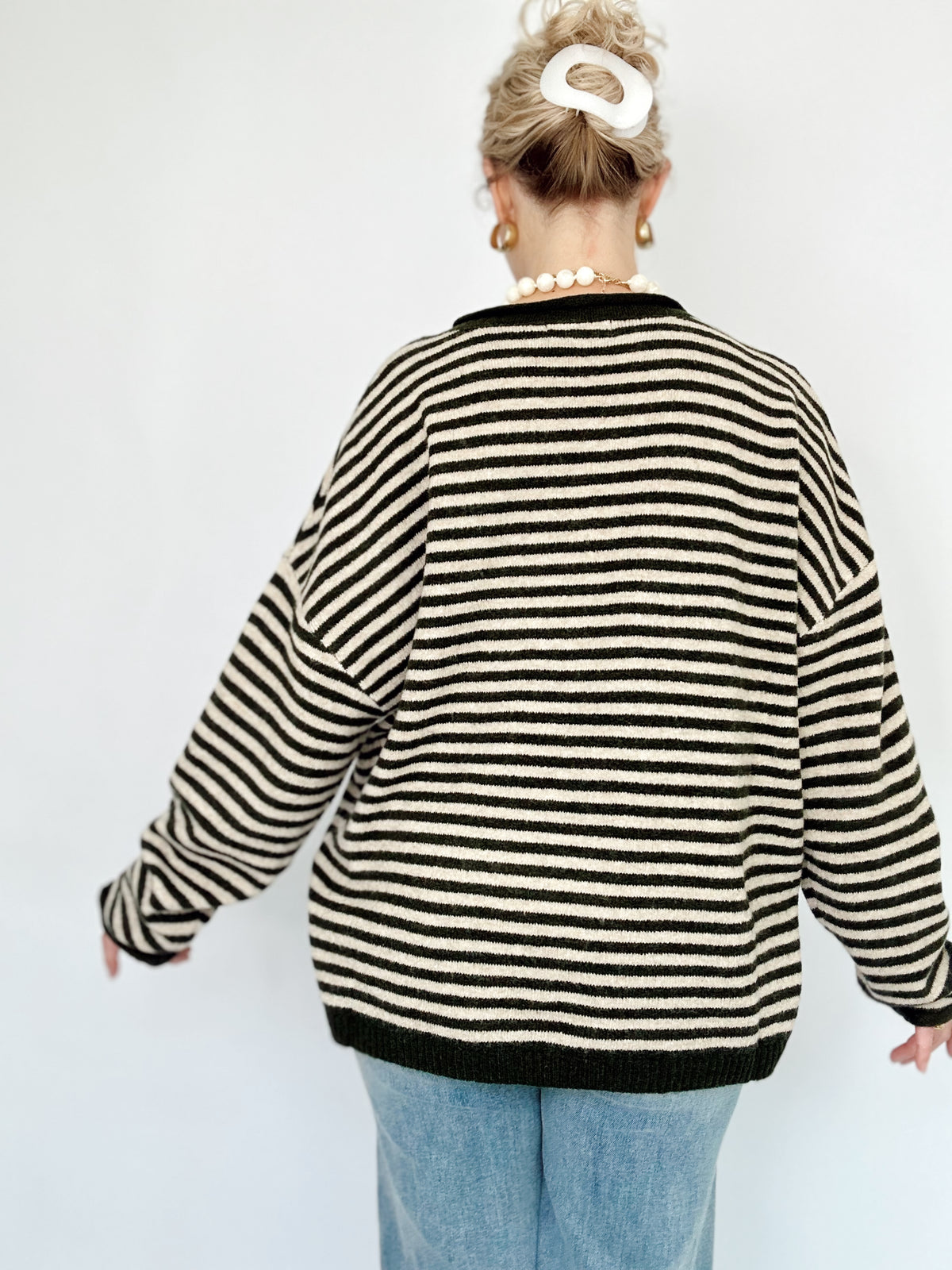 Mindee Henley Stripe Sweater Deep Brown