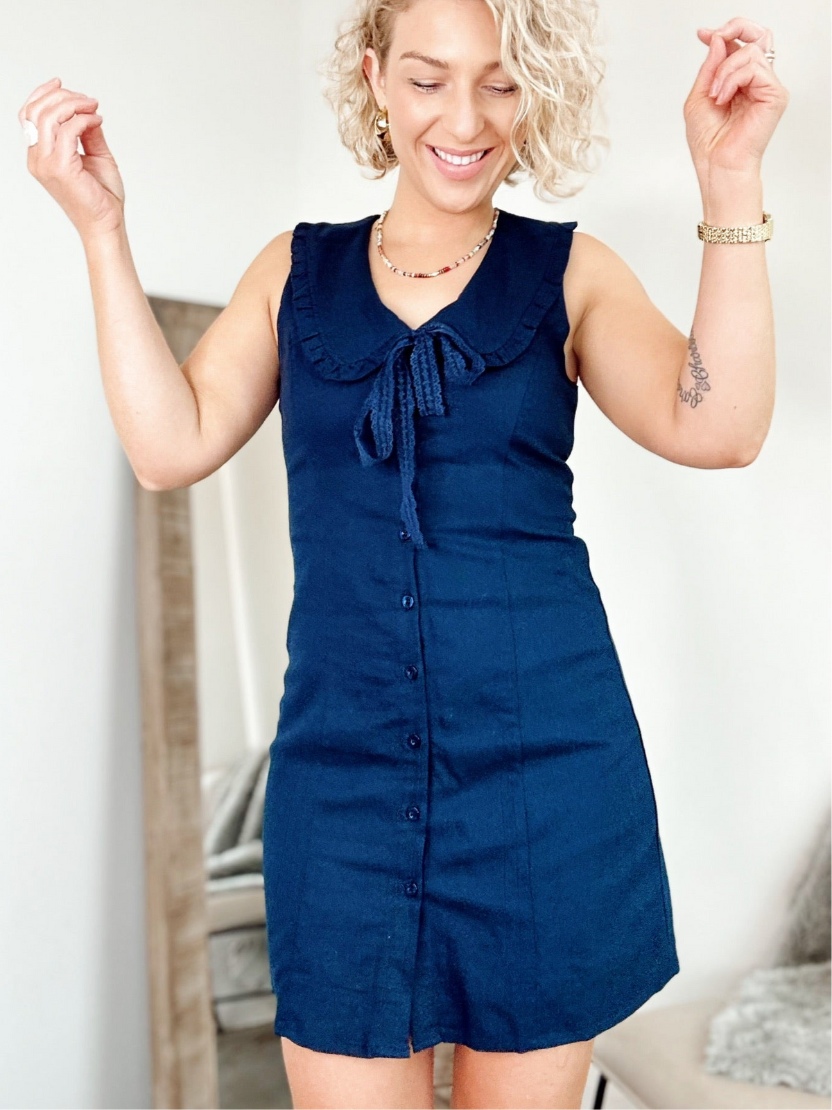 Jennifer Sailor Neck Tie Mini Dress