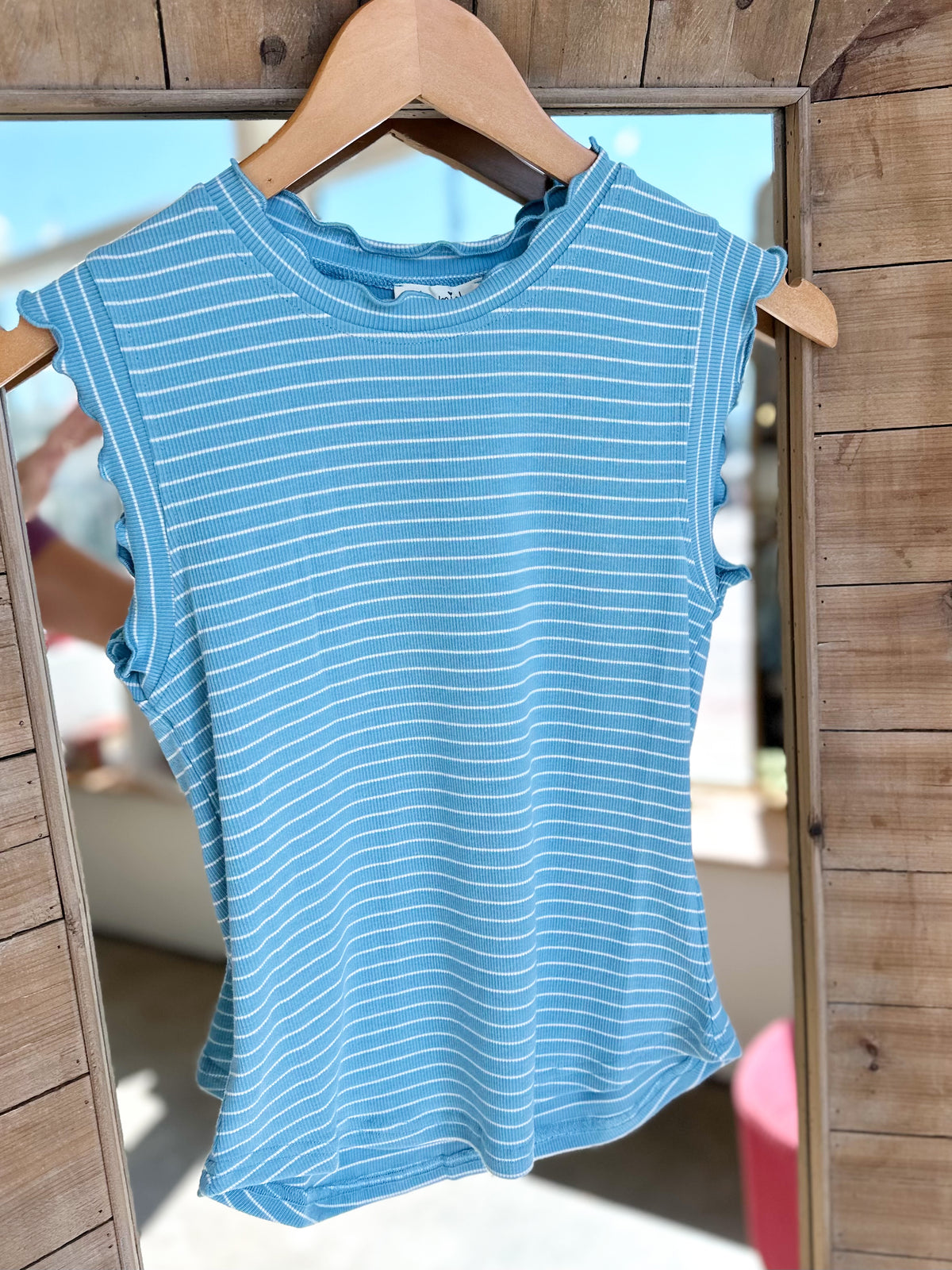 Jojo Stripe Ruffle Sleeve Top Blue Bird
