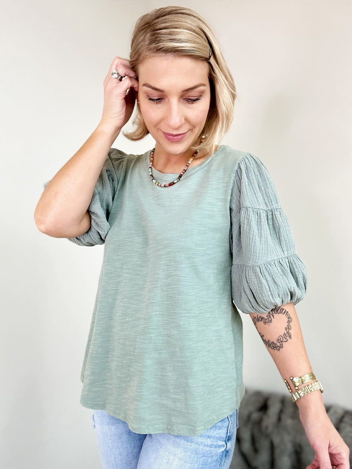 Paula Puff Sleeve Top Sage