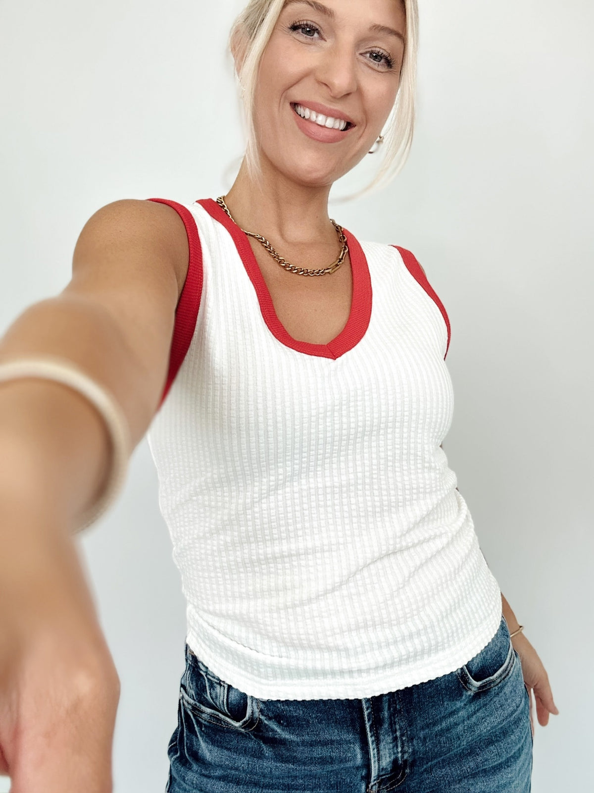 Monica V-neck Tank Top Off White