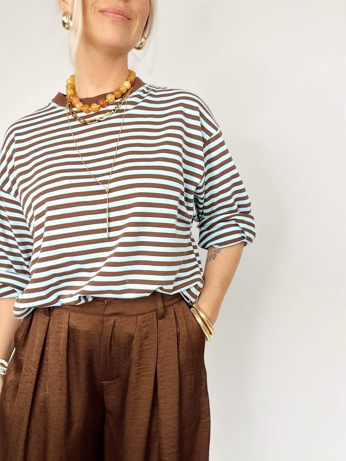 Brielle Striped Contrast Top Blue Multi