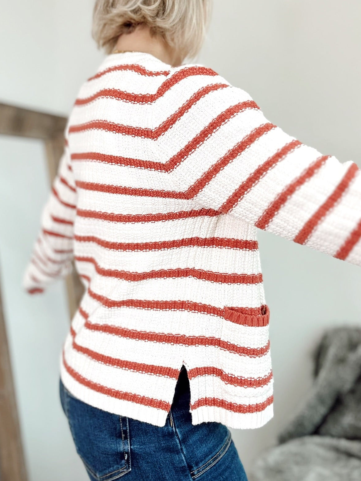 Tara Stripe Open Cardigan Poppy