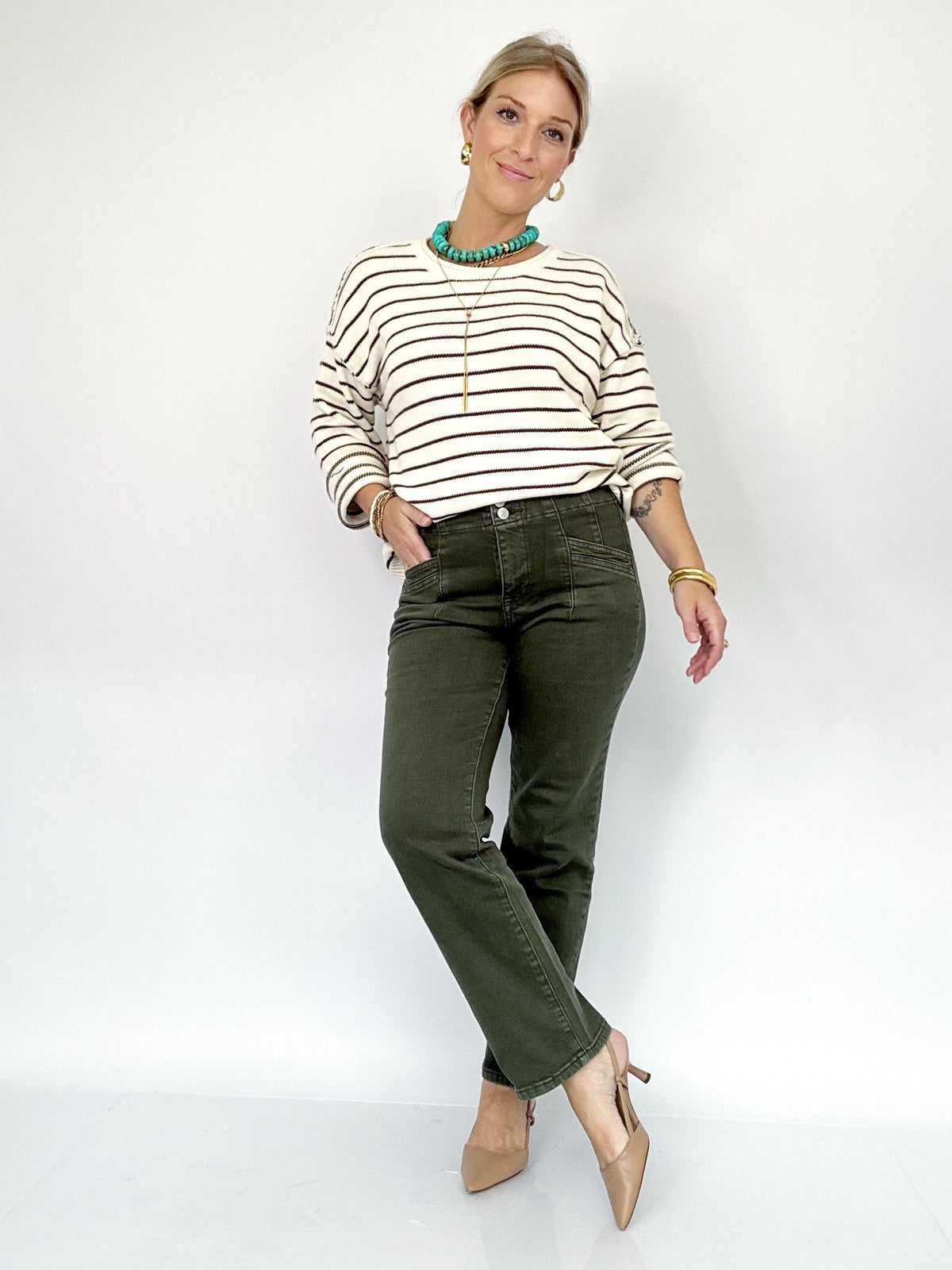 Katie Stripe Crew Neck Sweater Cream