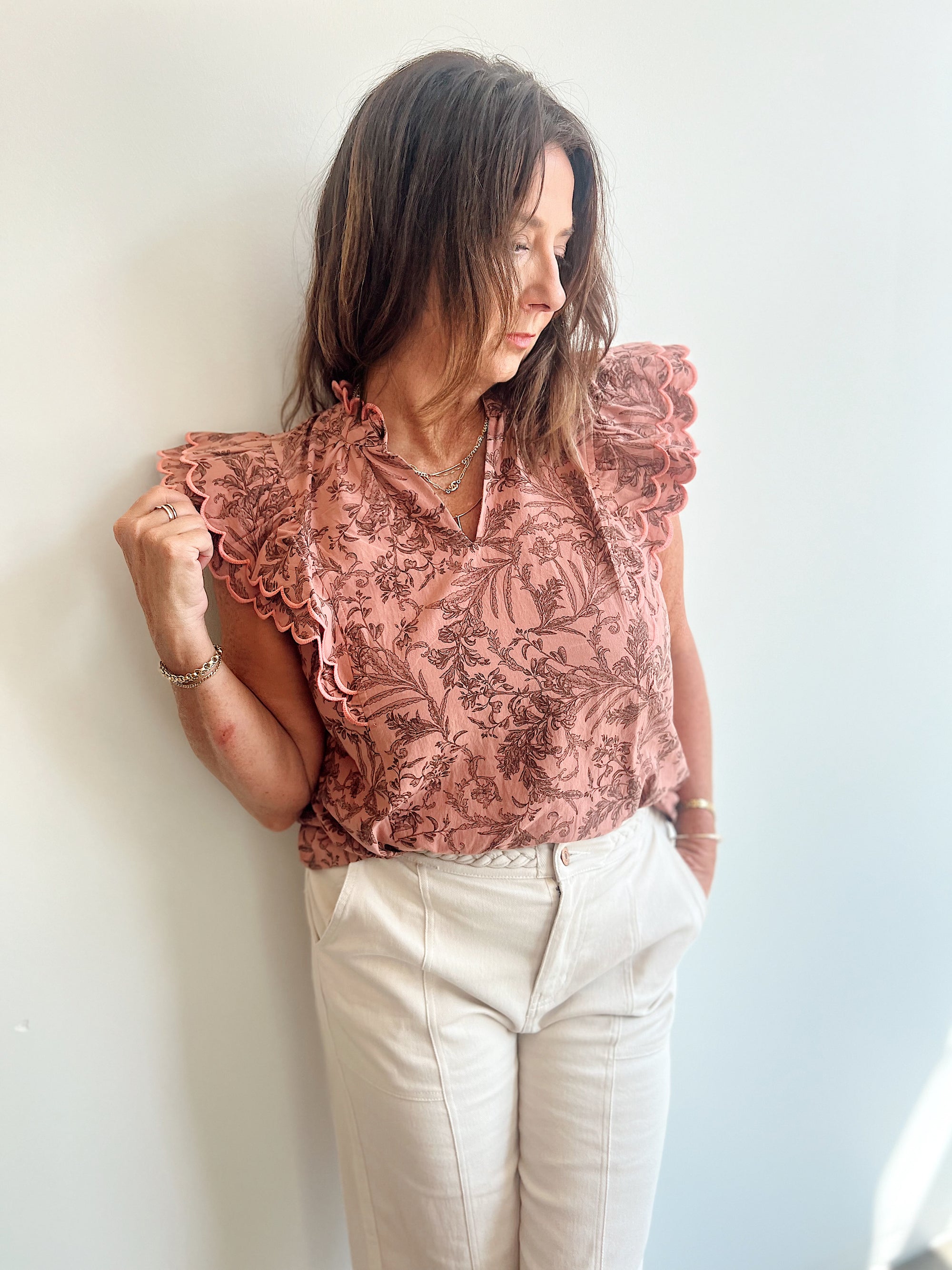 Addison Floral & Ruffle Sleeve Top