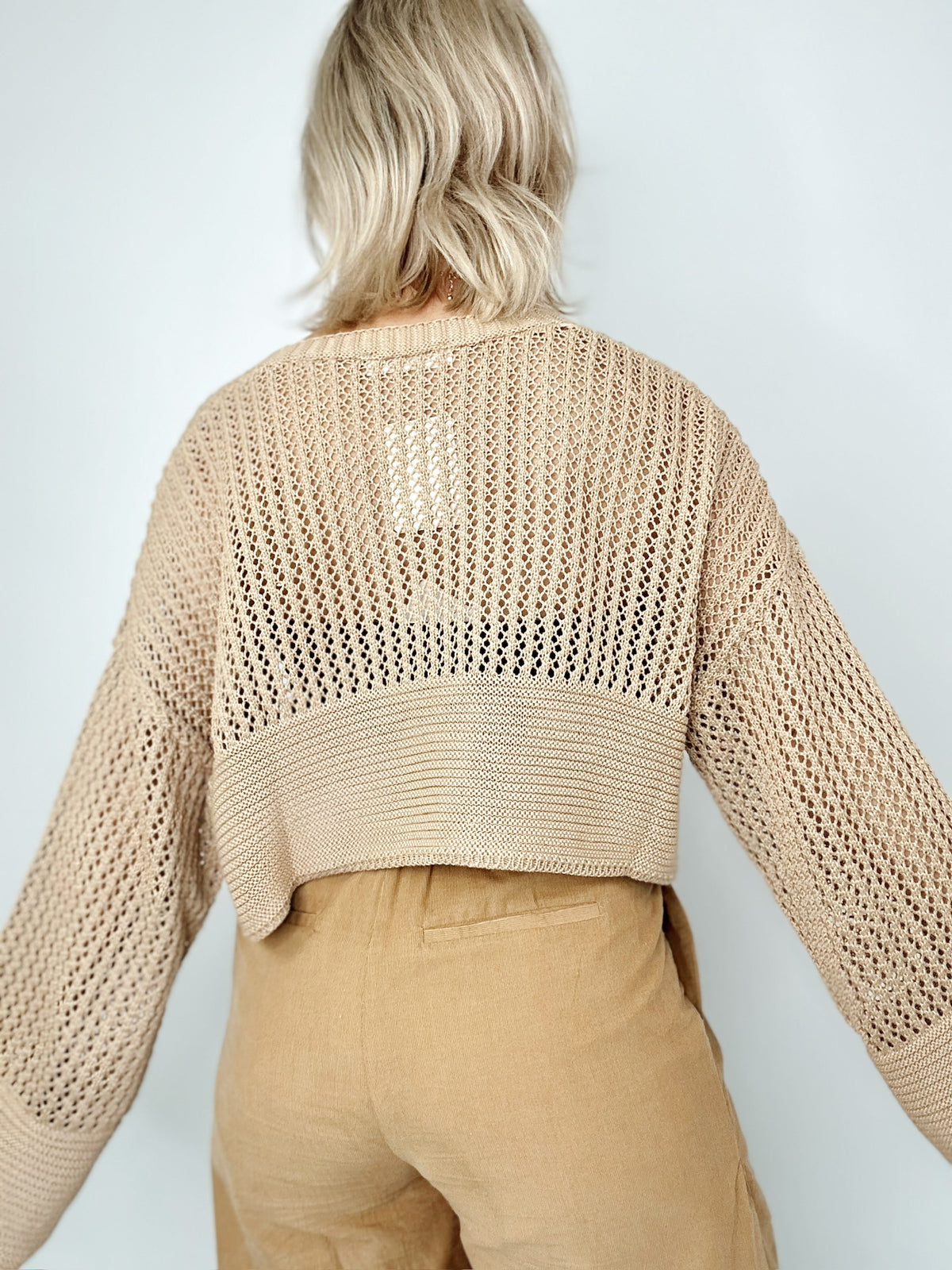 Eve Wide Sleeve Crop Cardigan Sweater Taupe