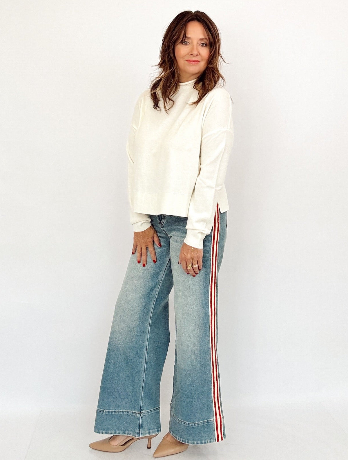 Harper Side Stripe Wide Leg Jeans