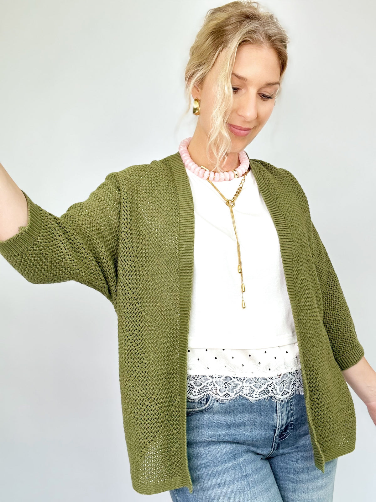 Kyra Diamond Pattern Cardigan Moss
