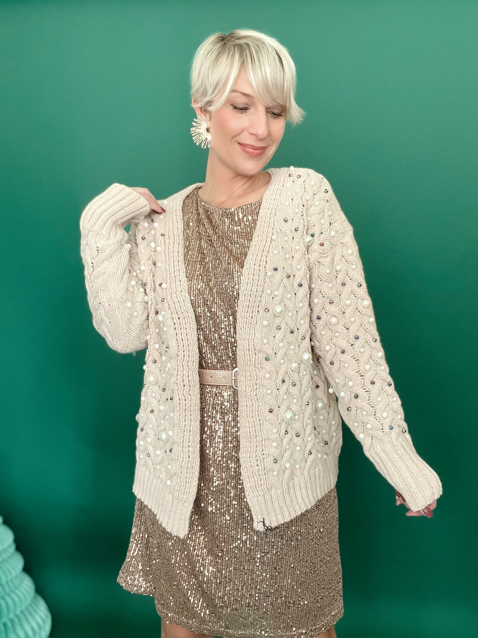 Kayla Twist Knitted Cardigan W/Pearl Detail