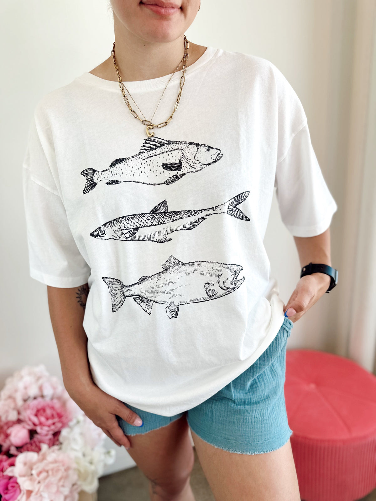 Three Fishes Oversize Graphic Tee