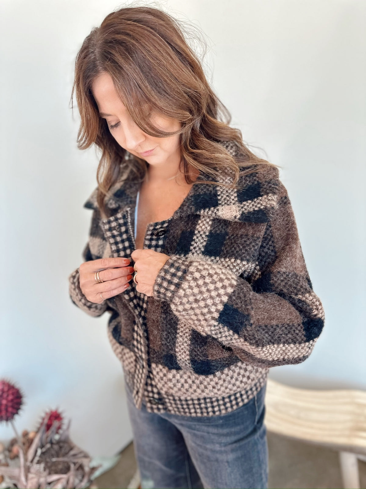 Ivy Plaid Button Down Cardigan