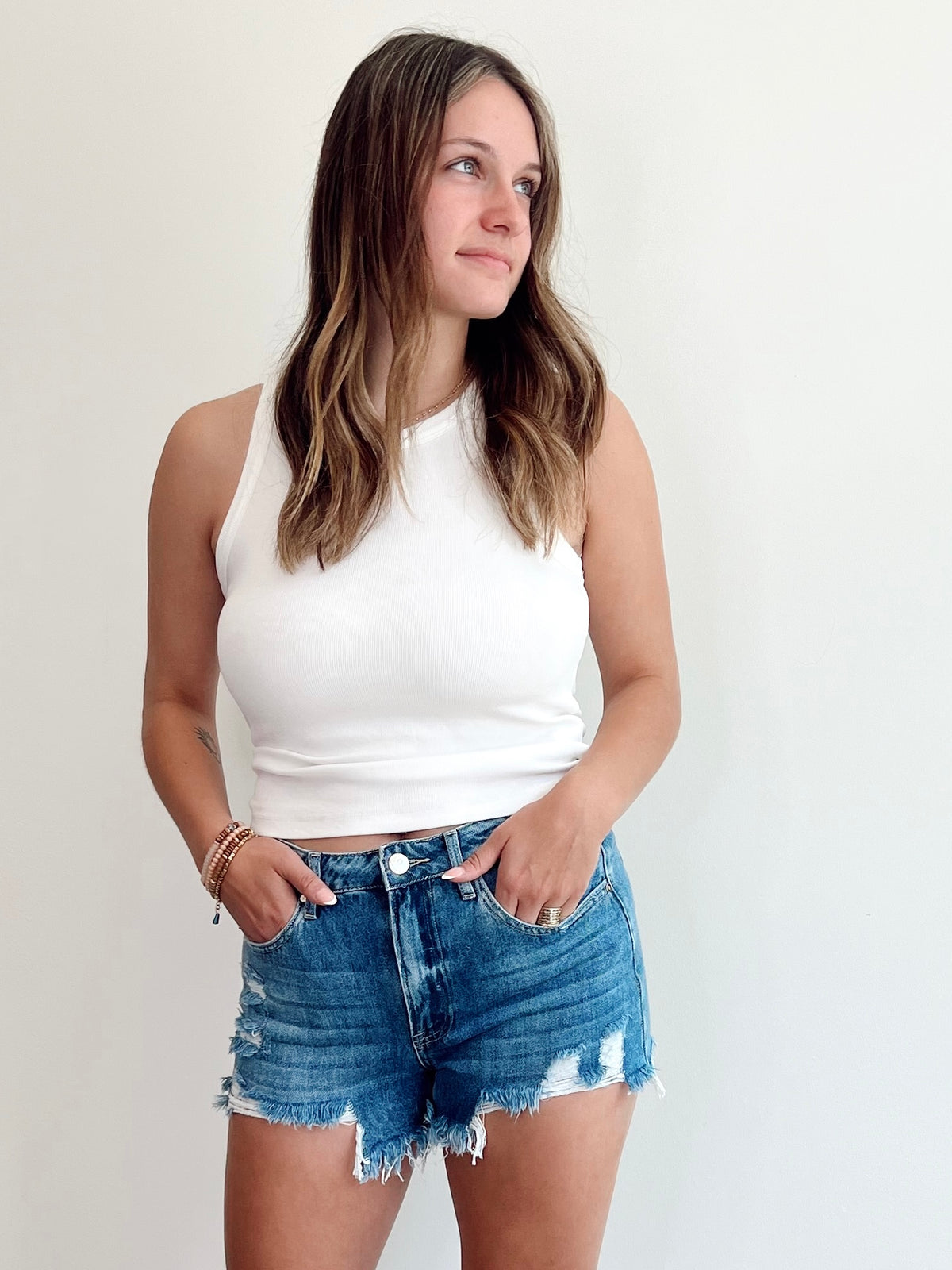 Midge Distressed Denim Shorts