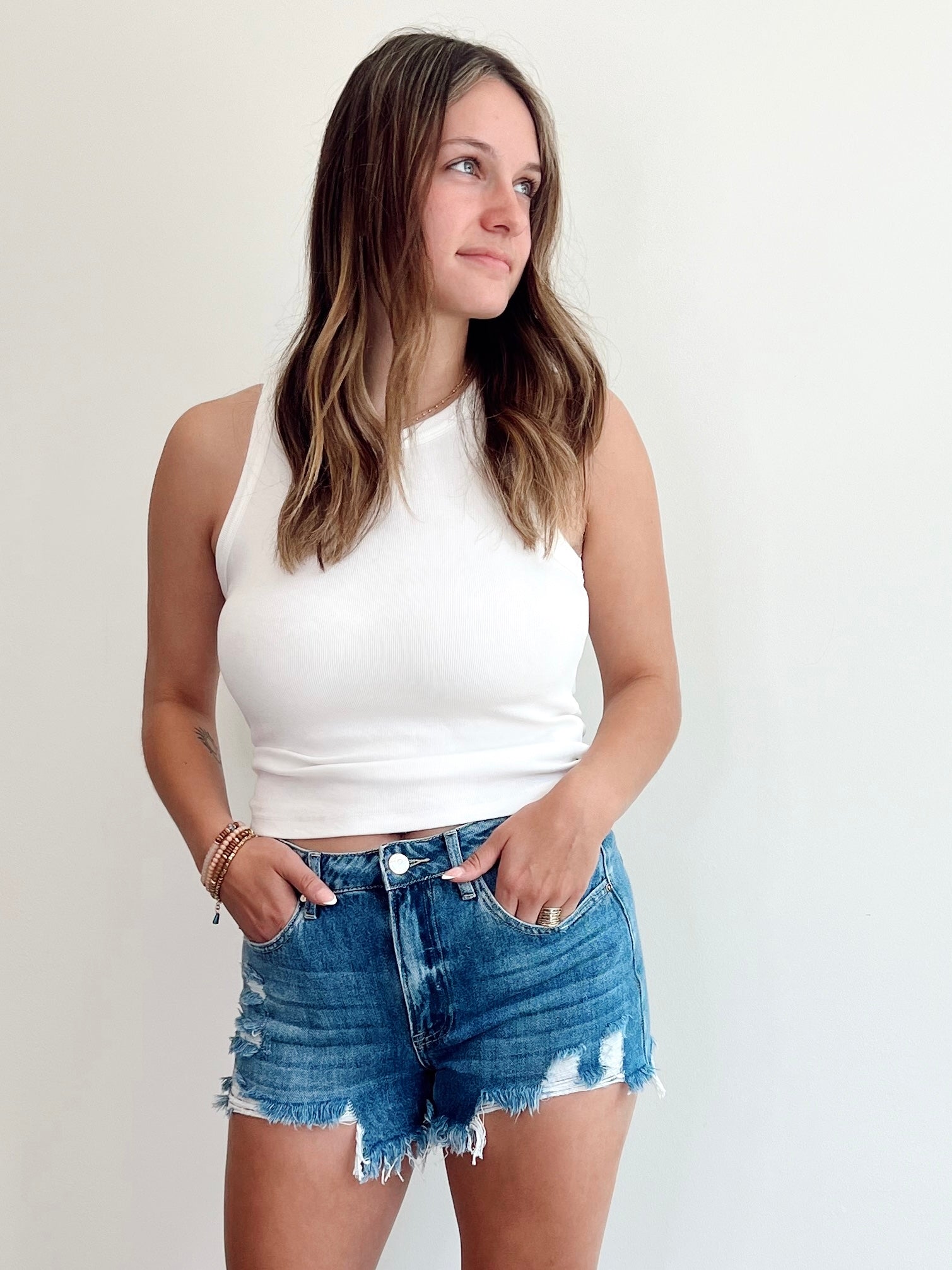 Midge Distressed Denim Shorts