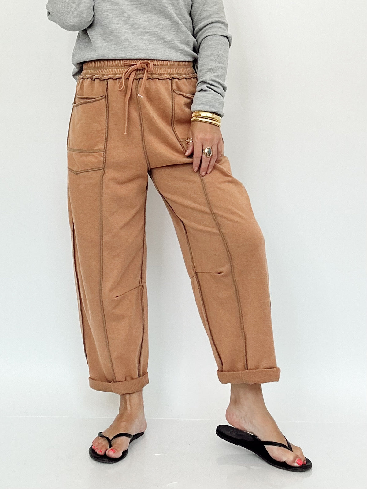 Heidi Barrel Fit Utility Knit Pants Camel