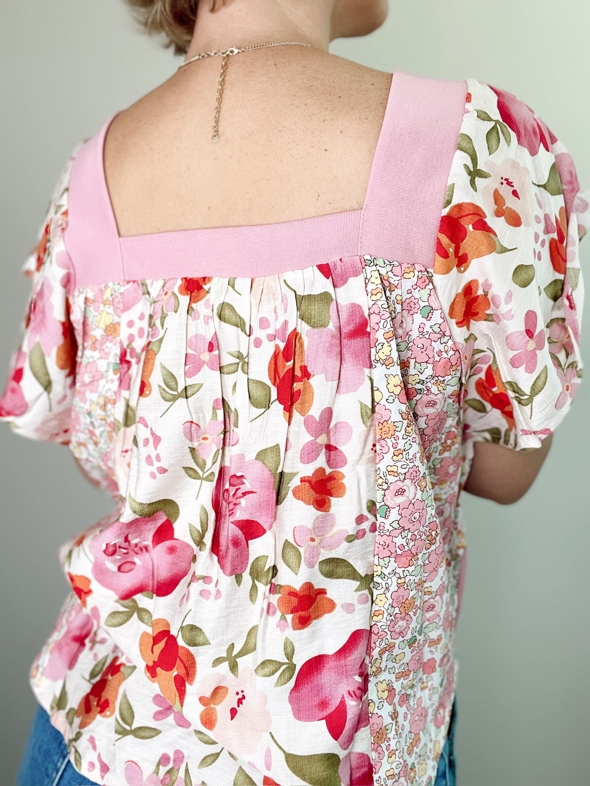 Mona Floral Square Neck Top Blush