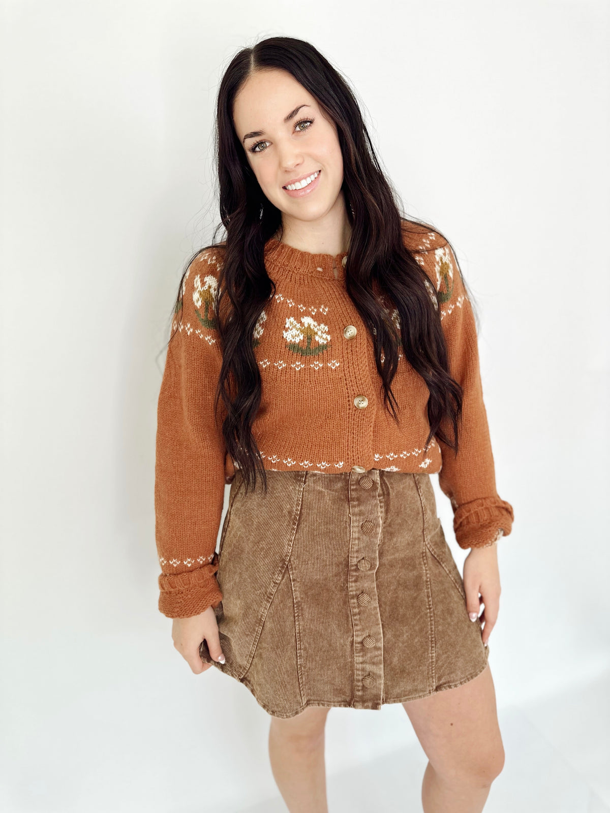 Charity Washed Corduroy Flare Mini Skirt
