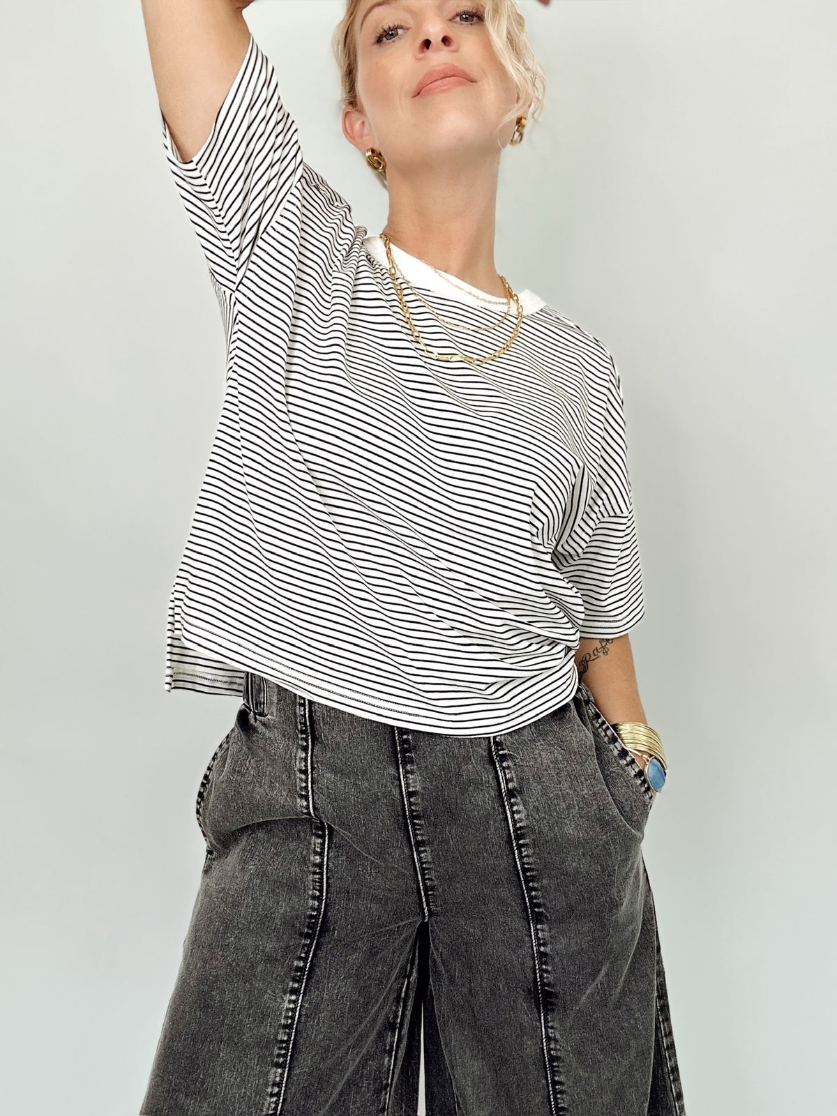 Julianna Stripe Top H. Grey