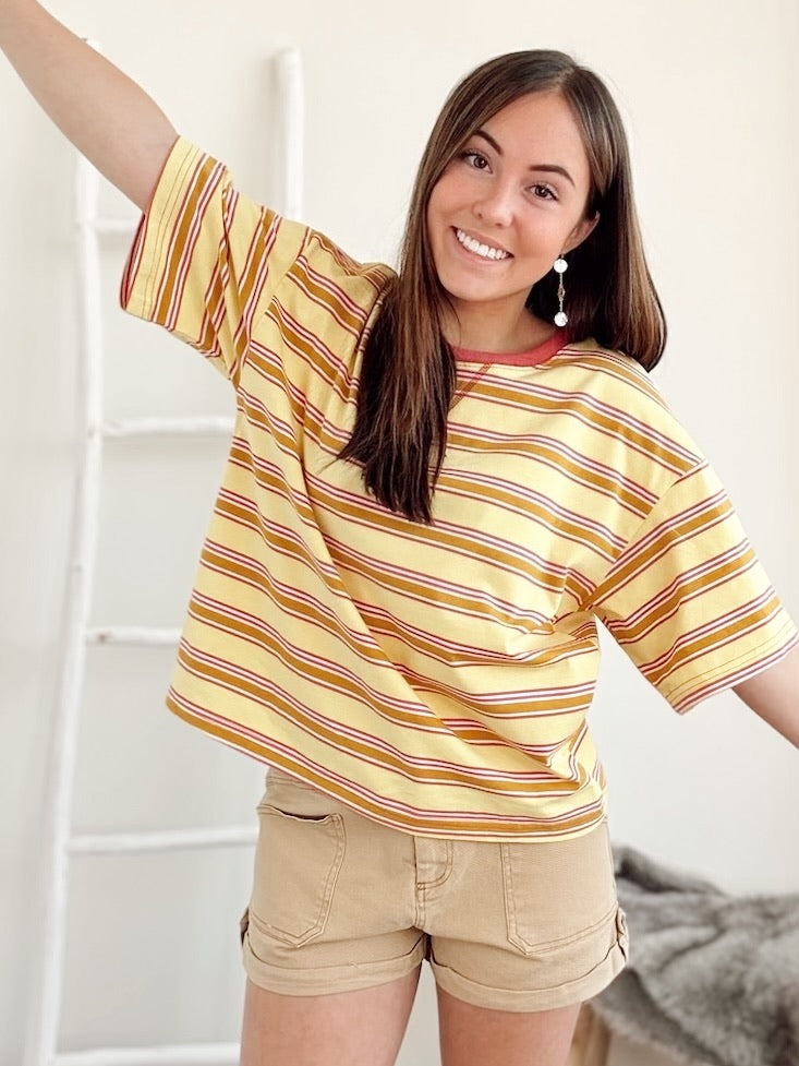 Thea Striped Relaxed Fit Knit Top Yellow