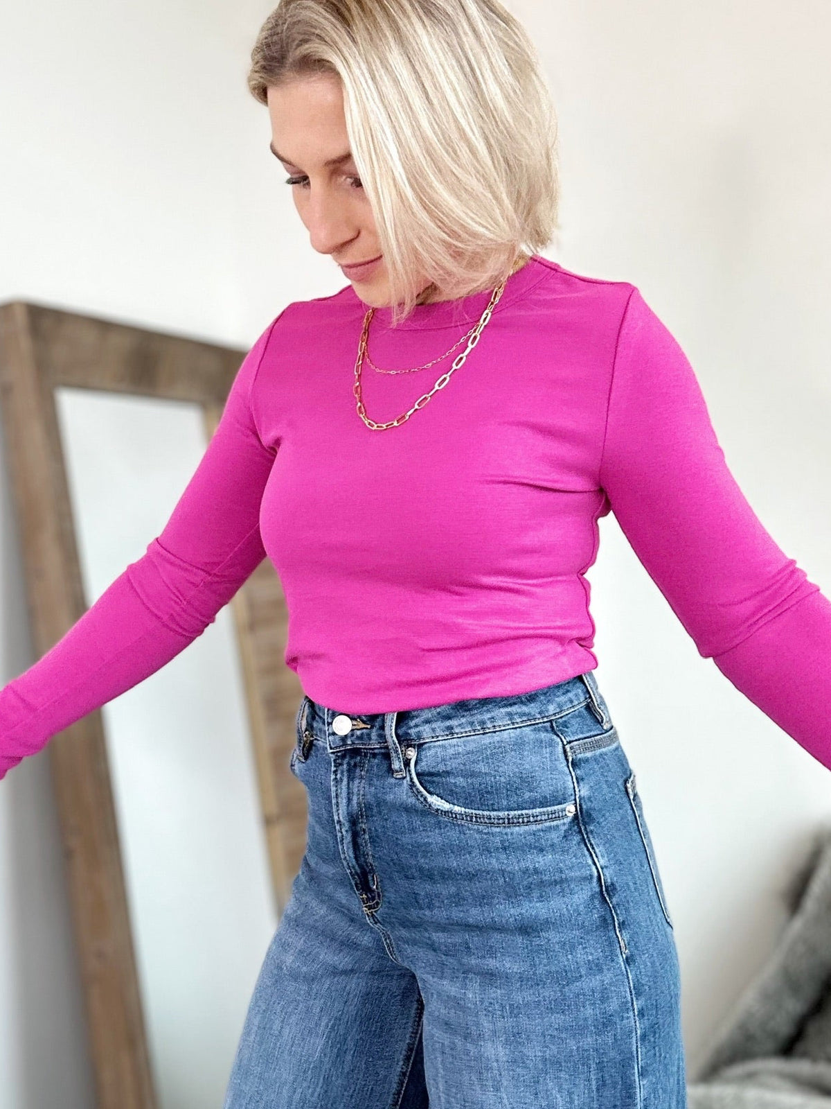 Callista Long Sleeve Top Fuchsia