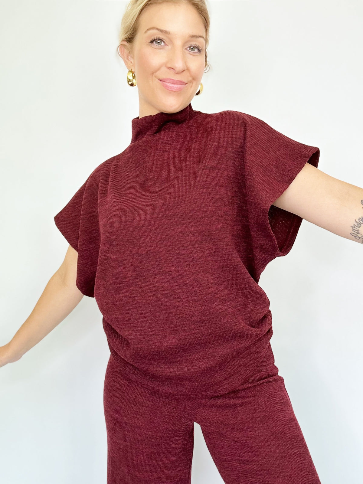 Evie Dolman Sleeve Top &amp; Pants Set Burgundy