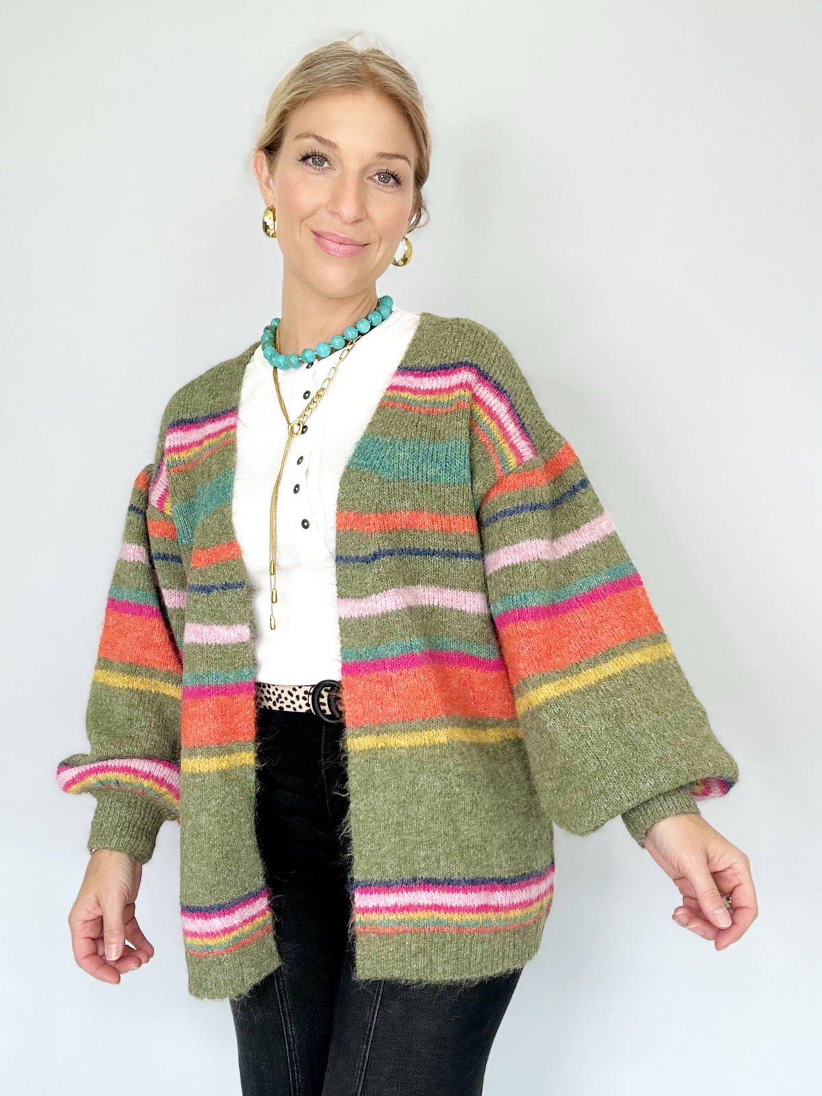Evelyn Stripe Cardigan Olive