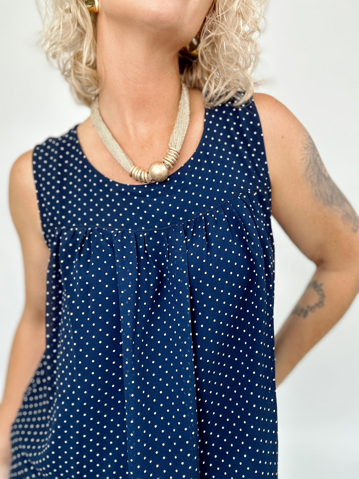Kelsey Polka Dot Babydoll Top Navy