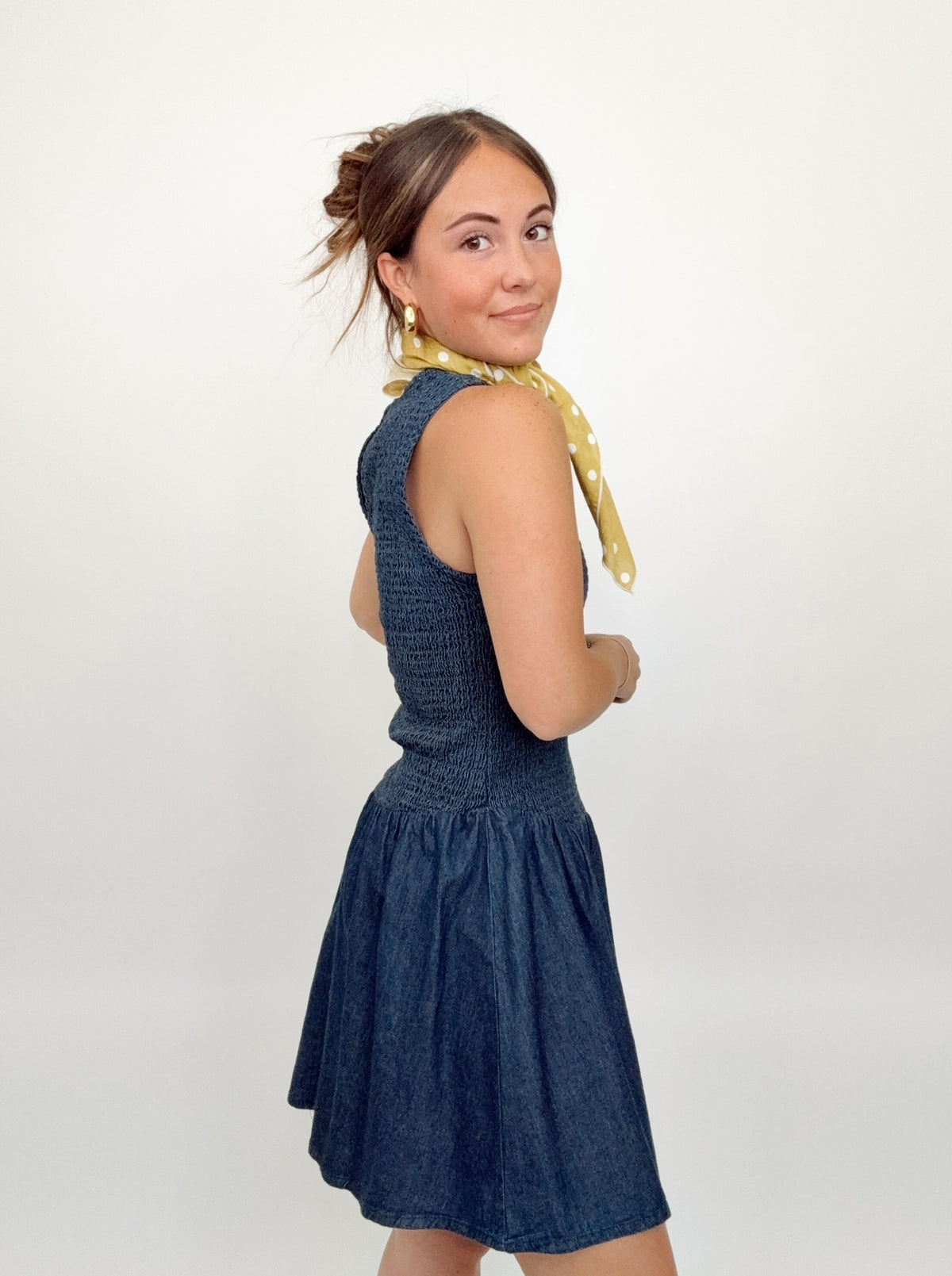Brie Smocked Denim Mini Dress