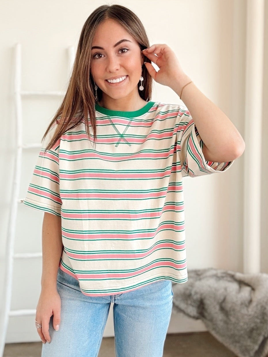 Thea Striped Relaxed Fit Knit Top Cream