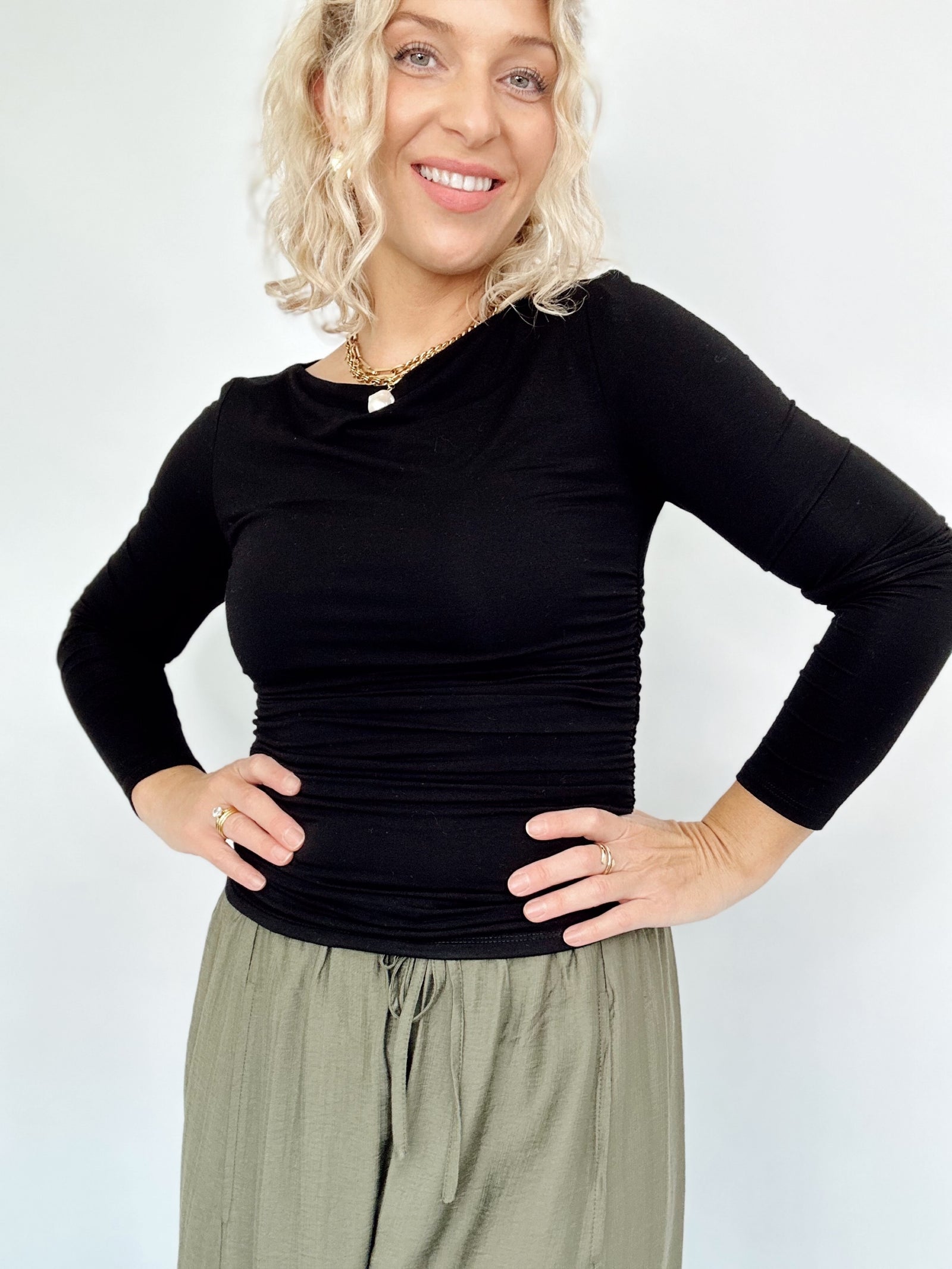 Remi Boat Neck Long Sleeve Top Black