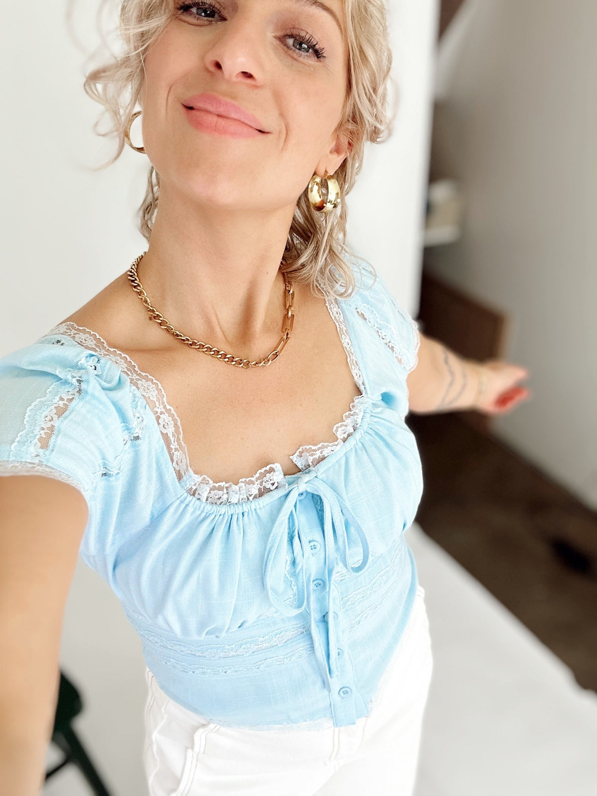 Layla Square Neck Lace Trim Top