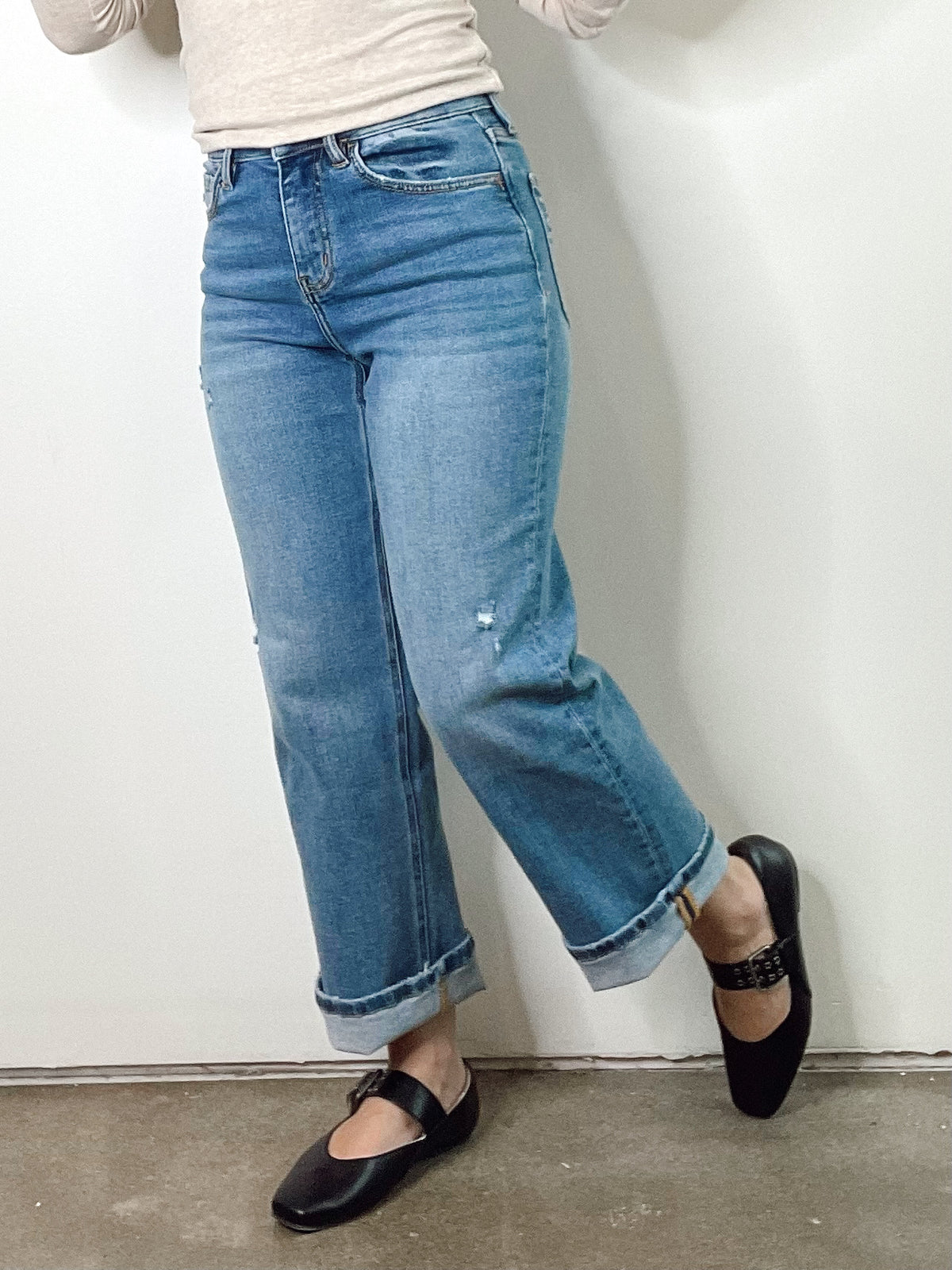 Carly High Rise Ankle Wide Jeans