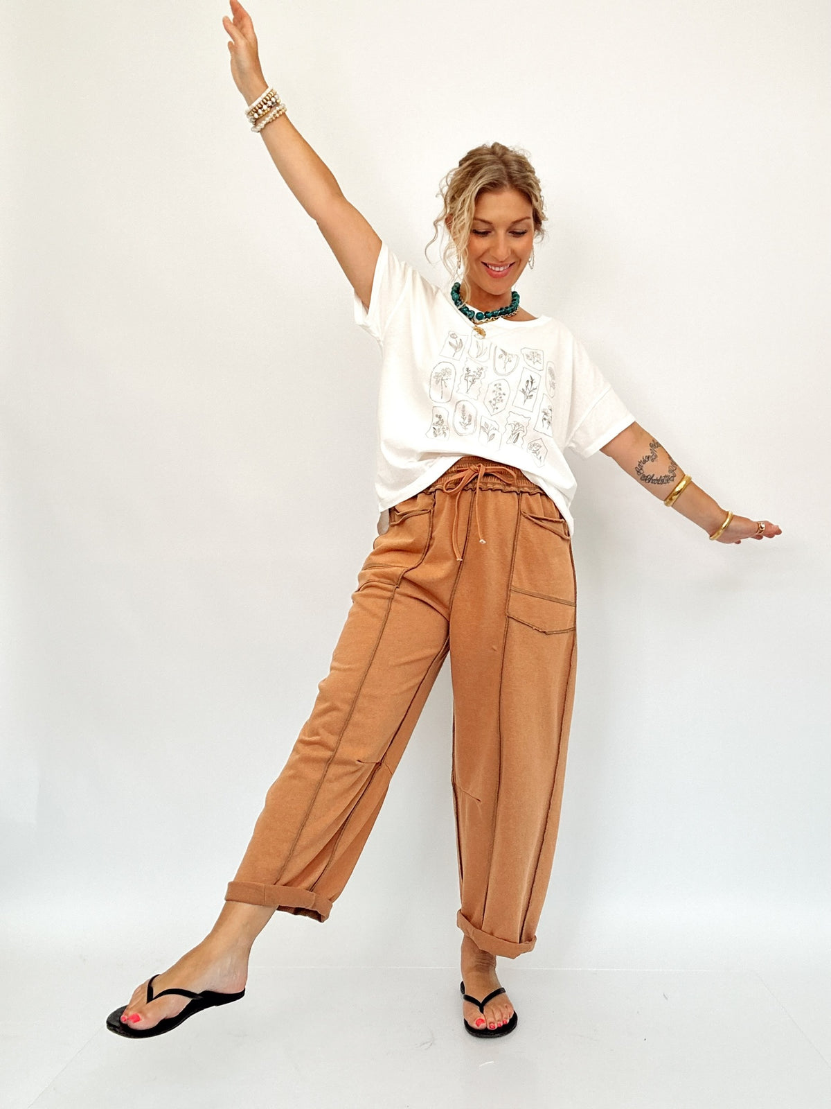Heidi Barrel Fit Utility Knit Pants Camel